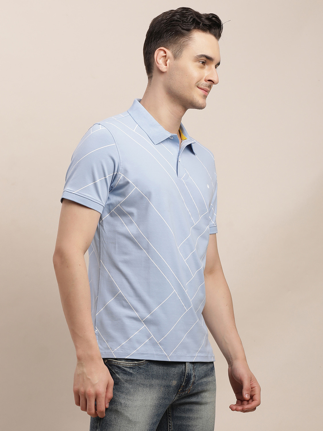 Image of TURTLE Graphic Print Men Polo Neck Light Blue T-Shirt