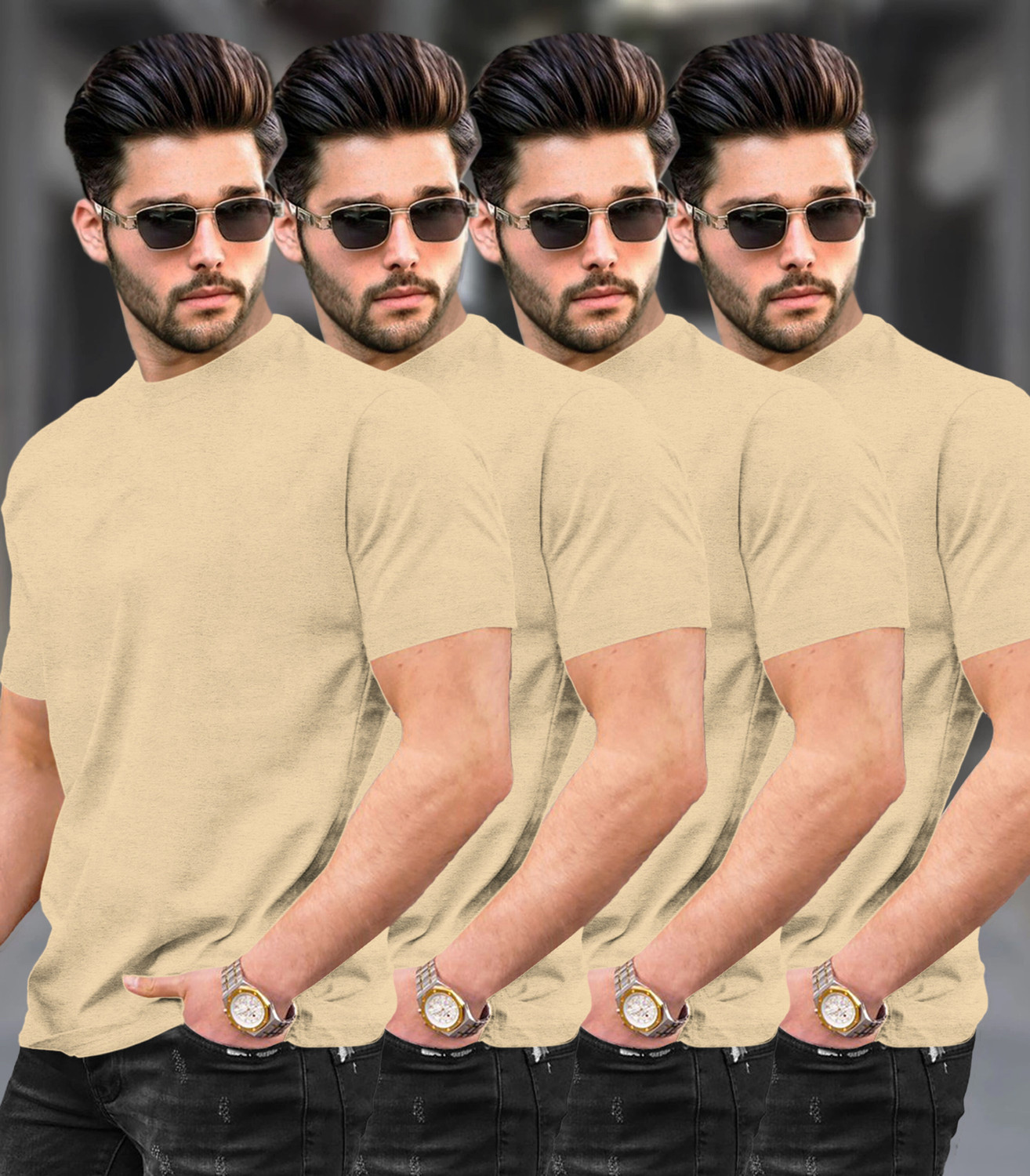 Image of TRIPR Solid Men Round Neck Multicolor T-Shirt