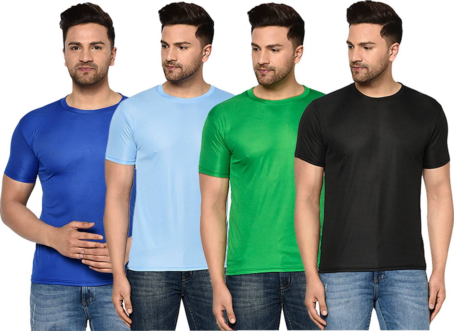 InkTees Pack of 4 Men Solid Round Neck Polyester Multicolor T-Shi