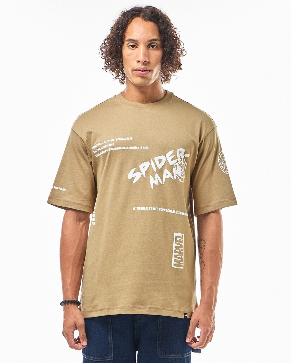 Image of BEWAKOOF Graphic Print Men Round Neck Brown T-Shirt