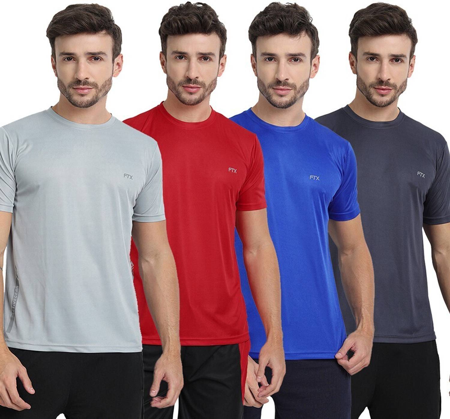 FTX Pack of 4 Men Solid Round Neck Polyester Multicolor T-Shirt