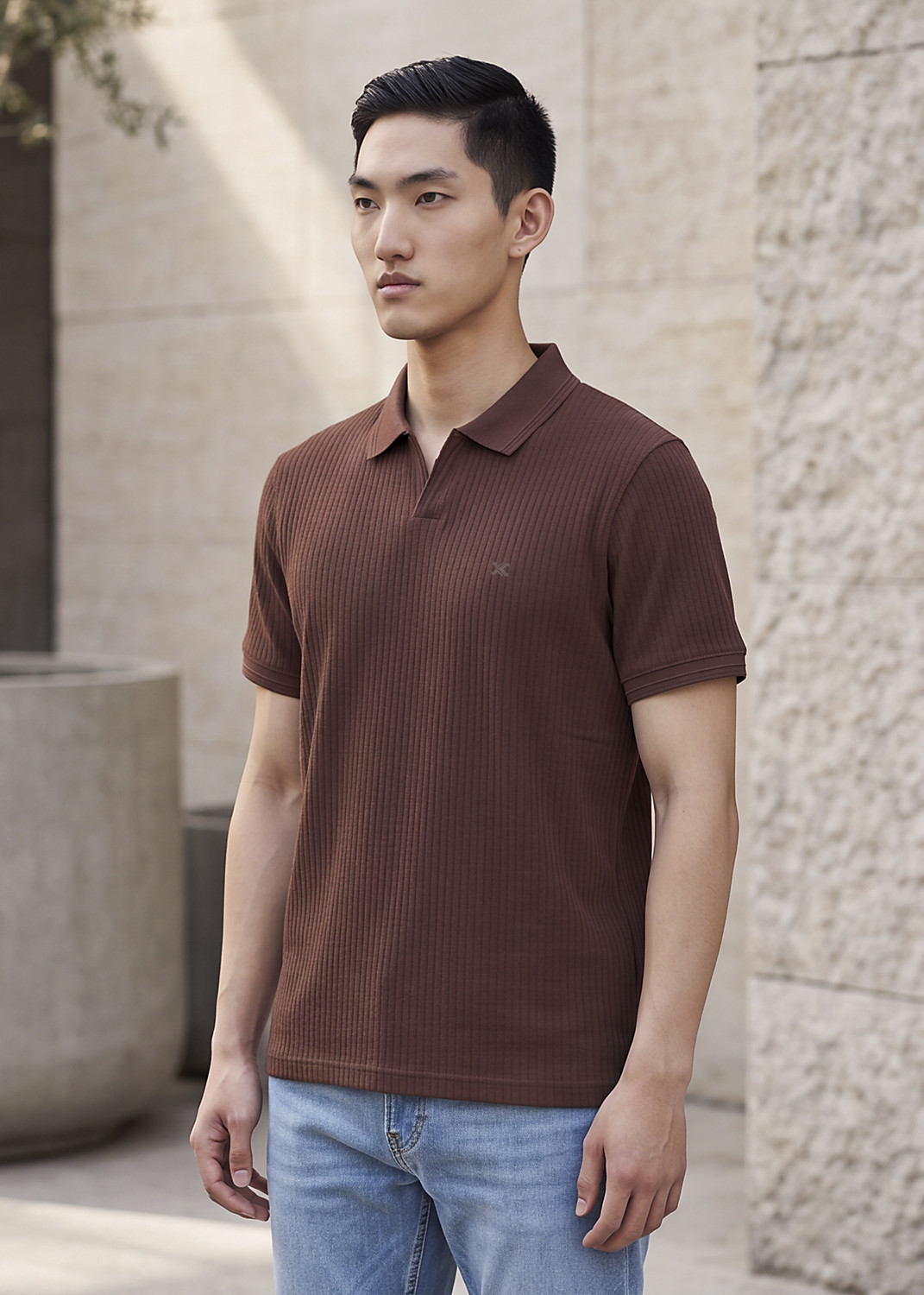 Image of KILLER Self Design Men Polo Neck Brown T-Shirt