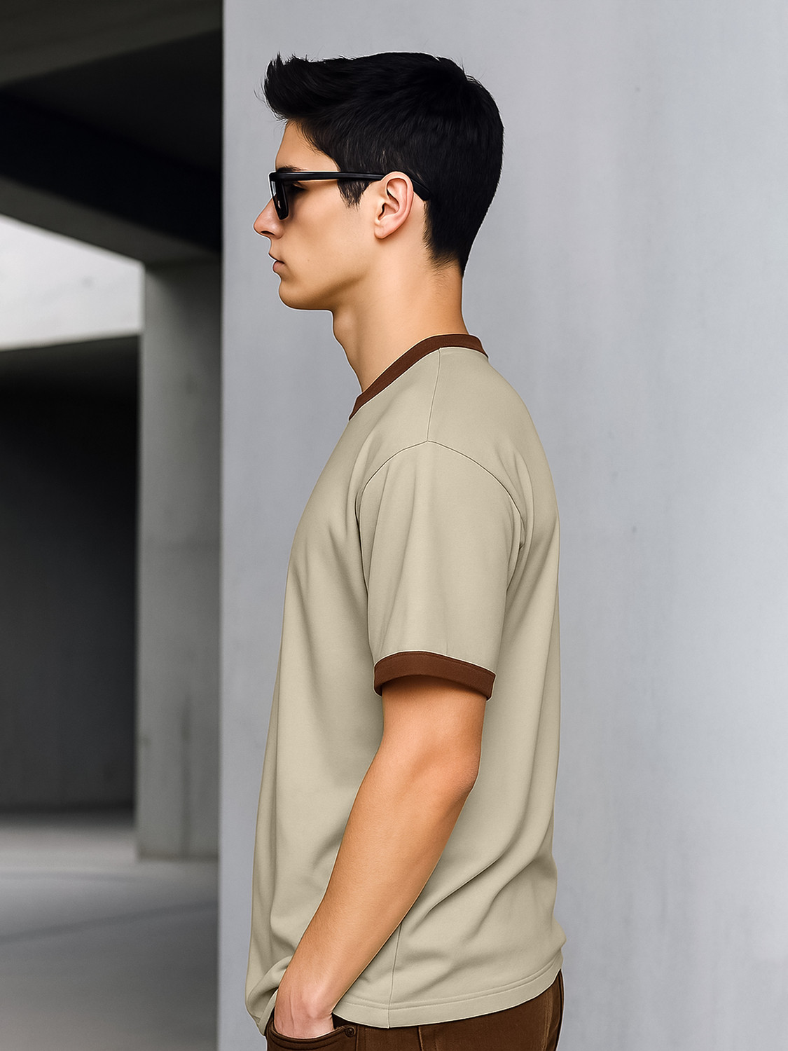 Image of MANIAC Graphic Print Men Round Neck Beige, Brown T-Shirt