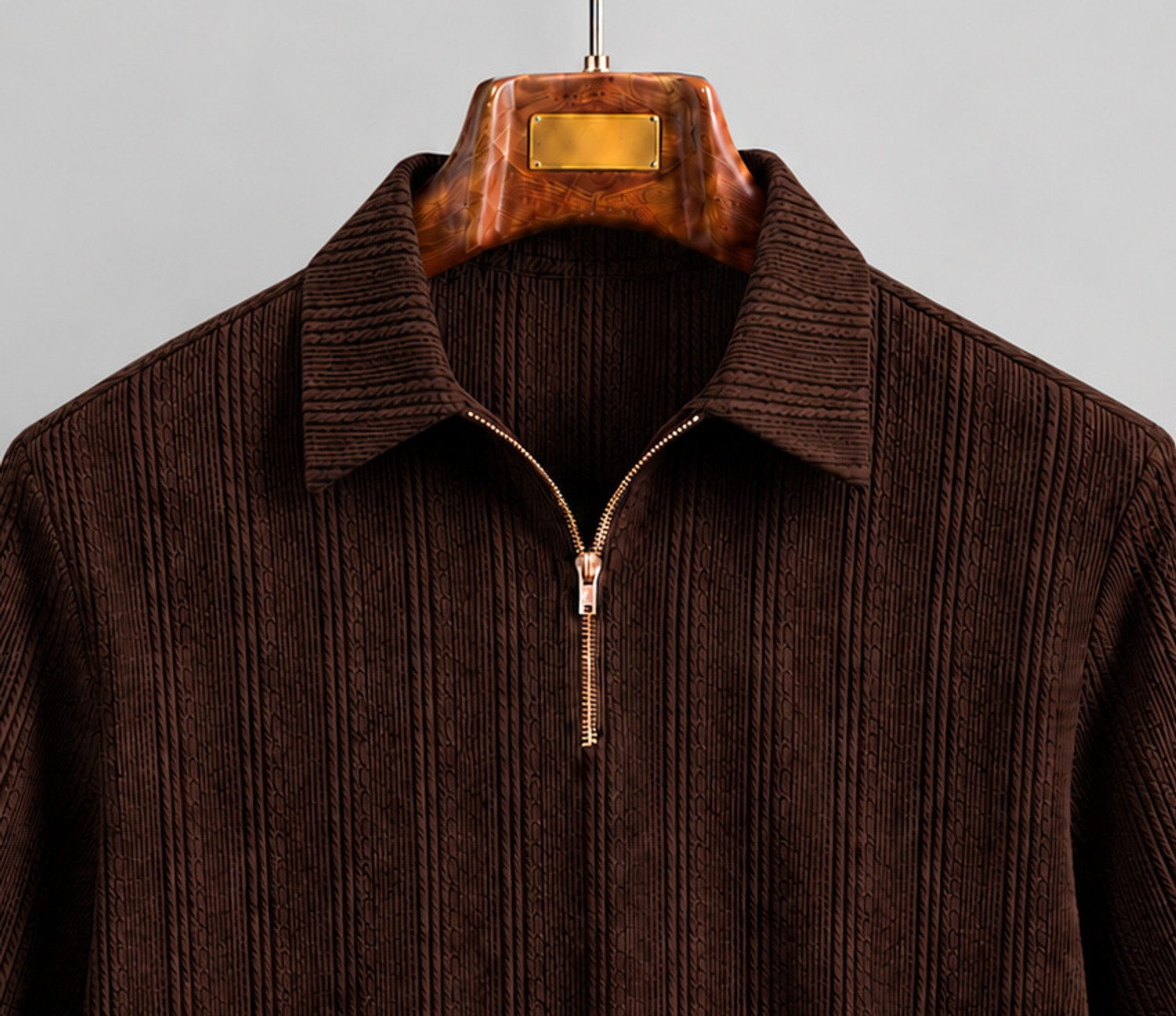 Image of COMBRAIDED Self Design Men Polo Neck Brown T-Shirt