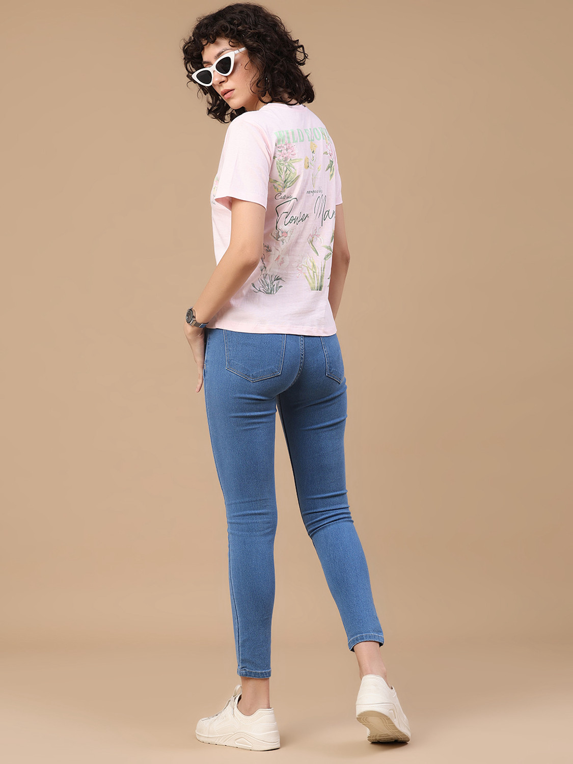 Image of V-MART Printed Women Round Neck Pink T-Shirt