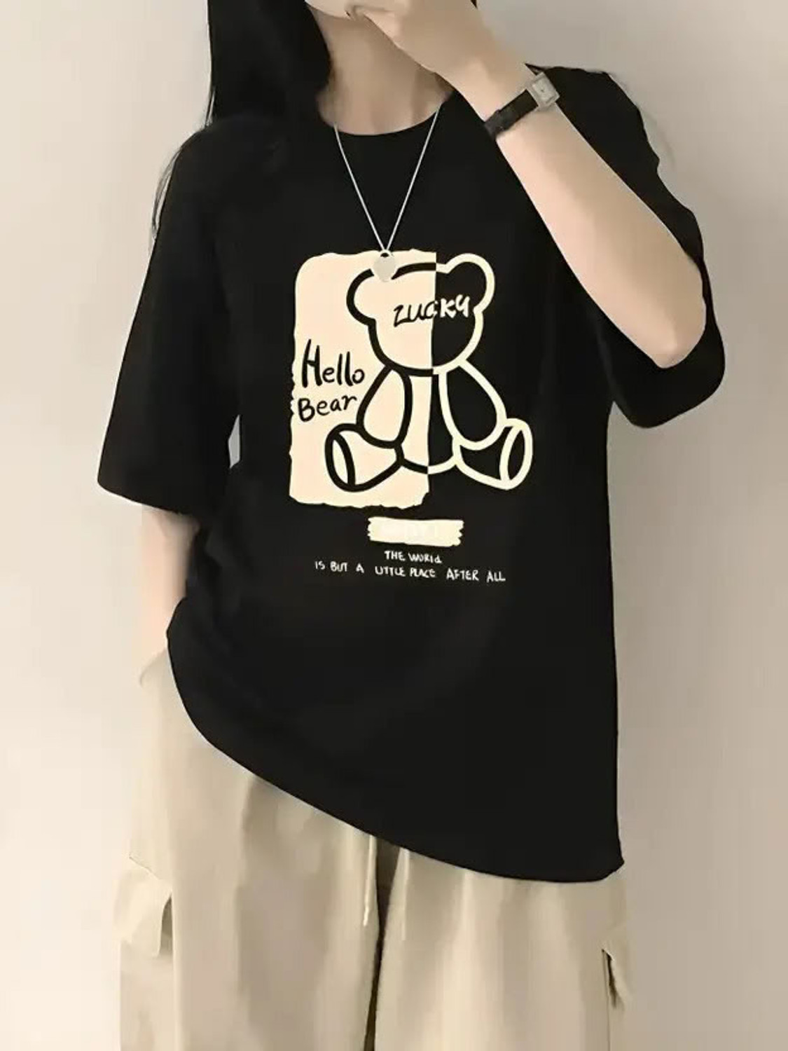 Image of Calm Down Graphic Print Women Round Neck Black T-Shirt