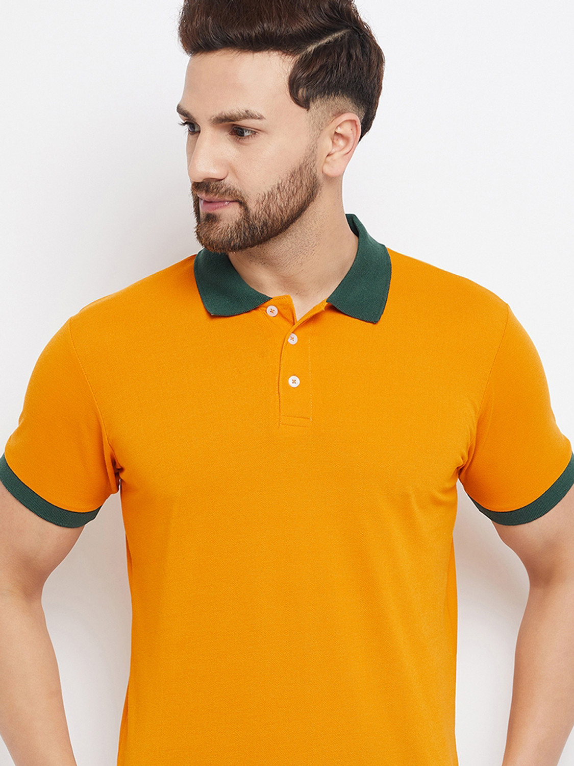 Image of The Million Club Printed Men Polo Neck Gold T-Shirt