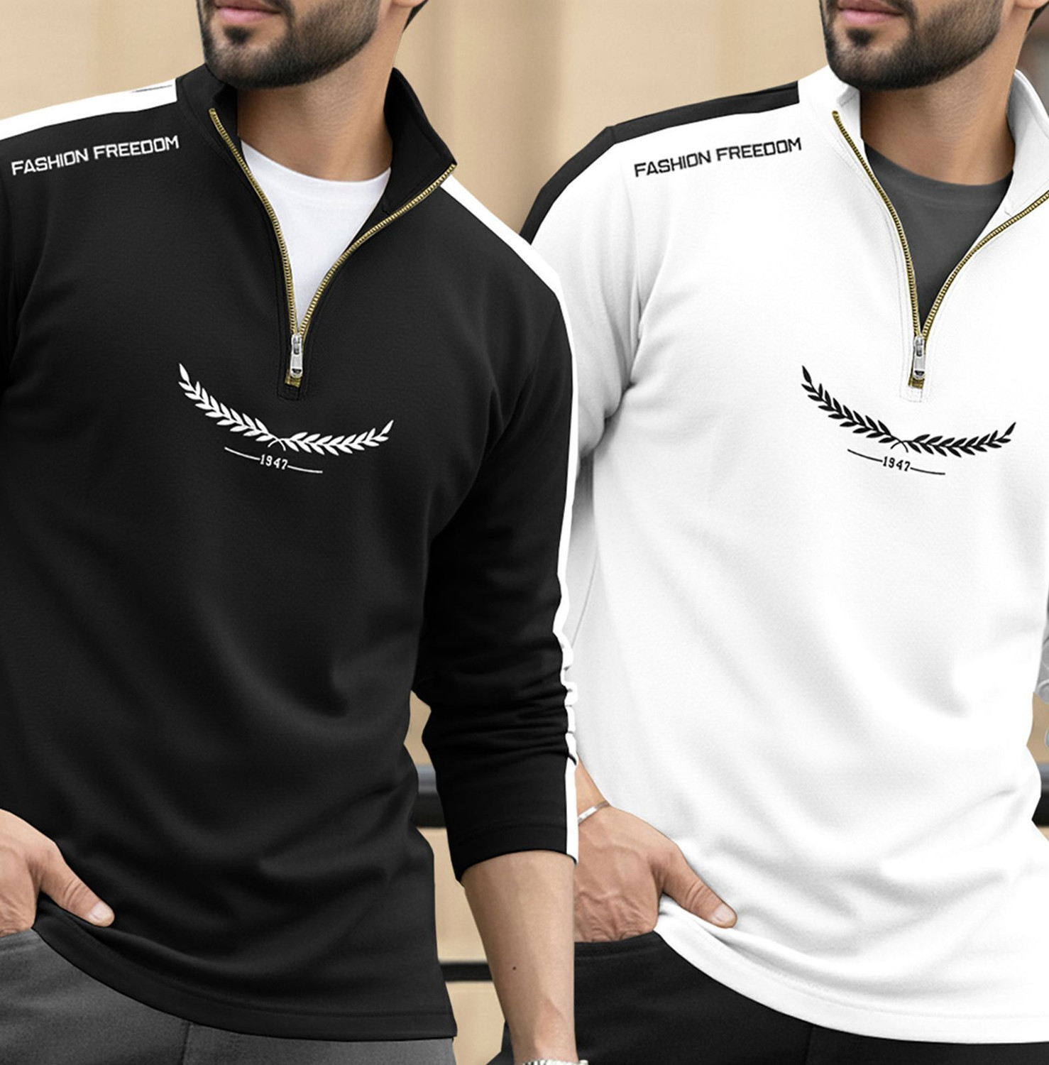 Image of TRIPR Printed Men Henley Neck Black, White T-Shirt