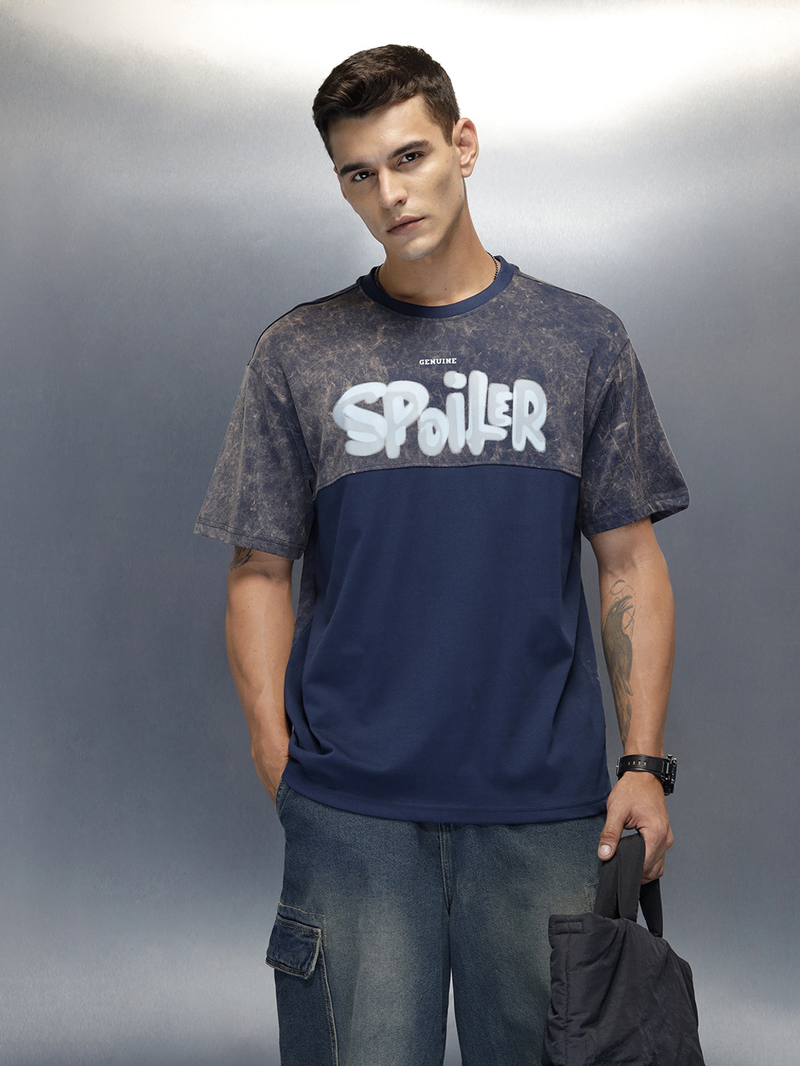 Image of WROGN Washed Men Crew Neck Blue T-Shirt
