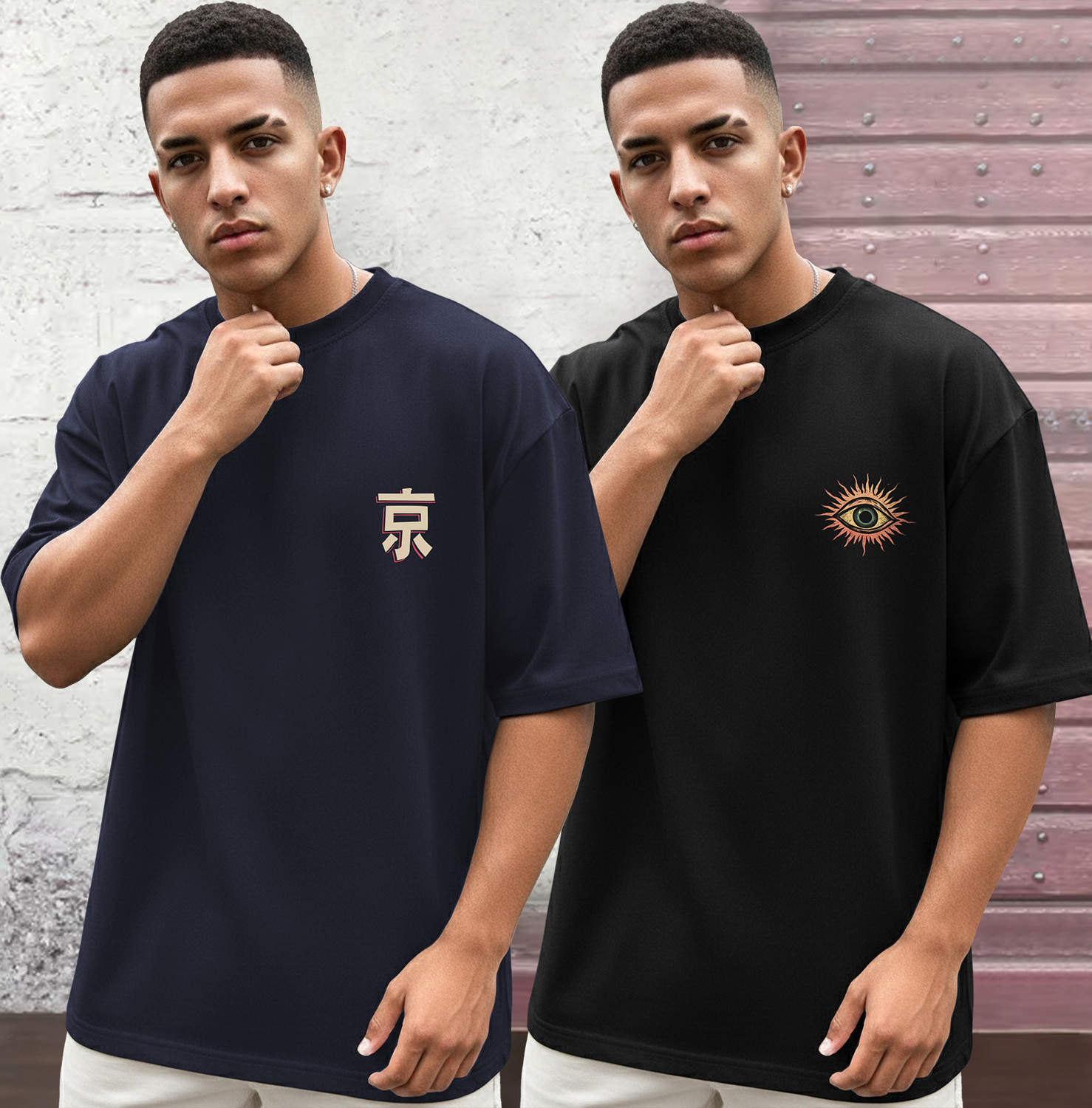 Image of TRIPR Graphic Print Men Round Neck Navy Blue, Black T-Shirt