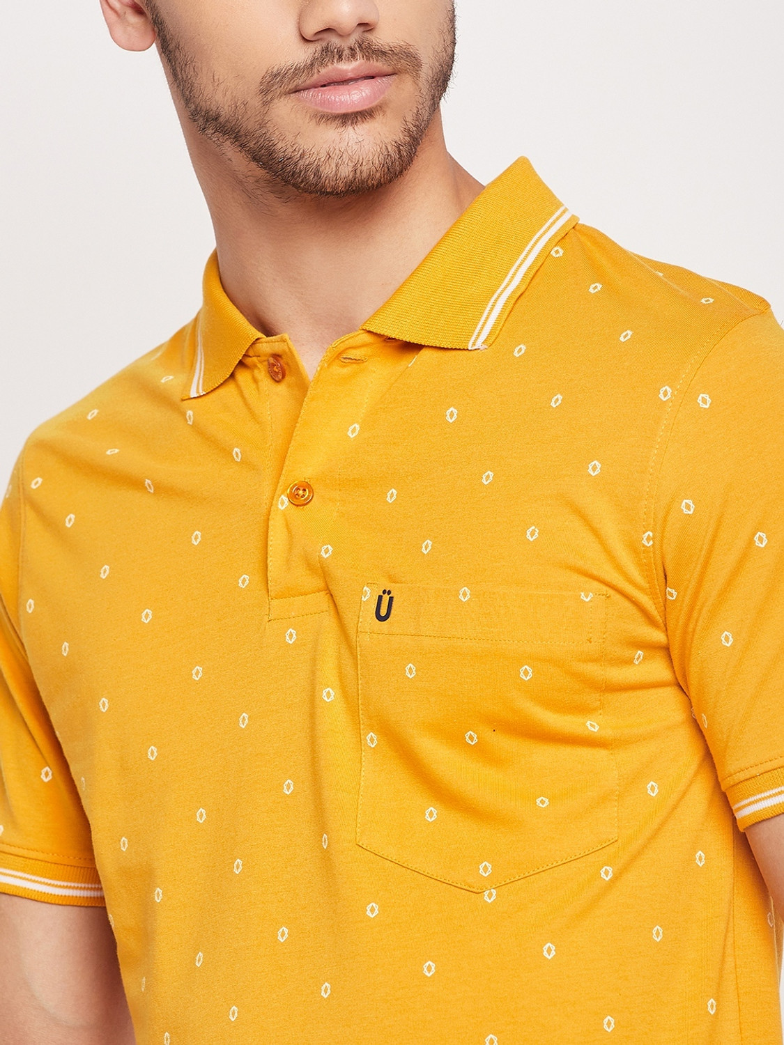 Image of UNIBERRY Printed Men Polo Neck Yellow T-Shirt