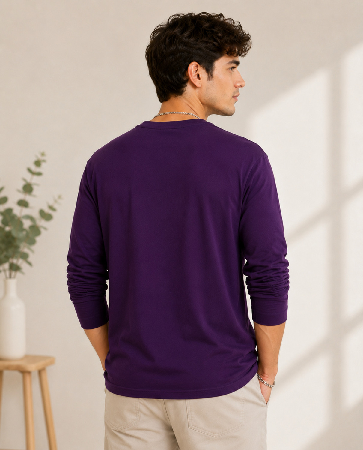 Image of Creation By London Hills Solid Men Round Neck Purple T-Shirt