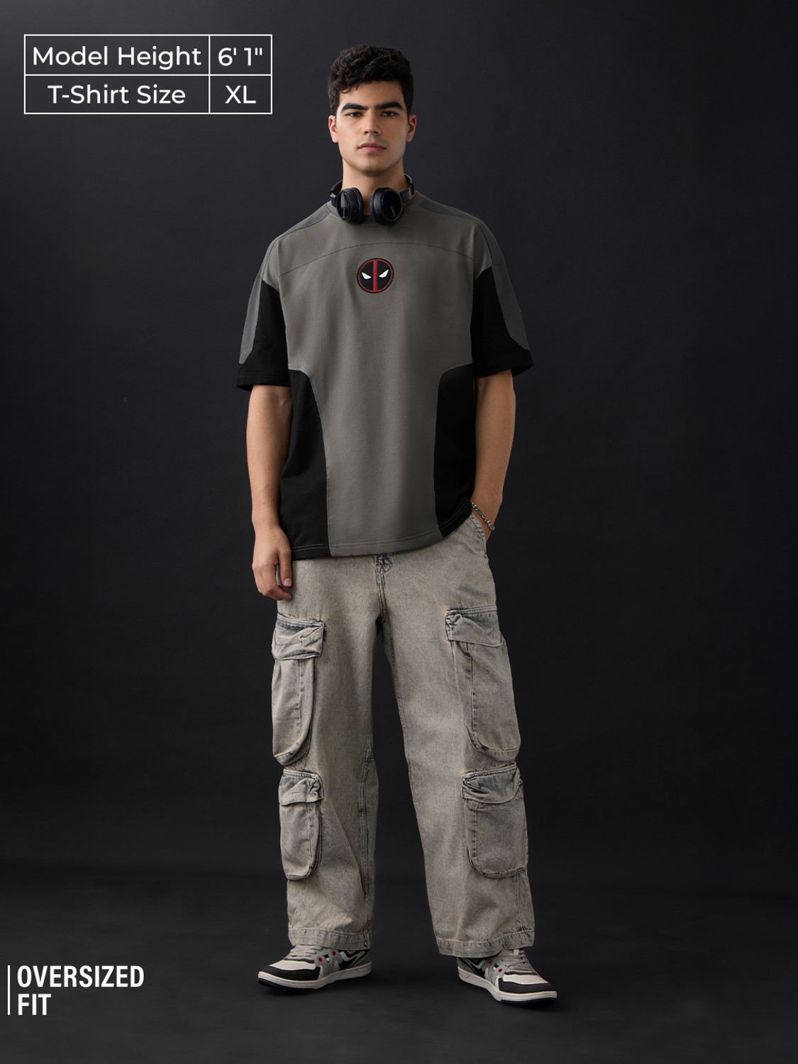 Image of The Souled Store Colorblock Men Round Neck Grey T-Shirt