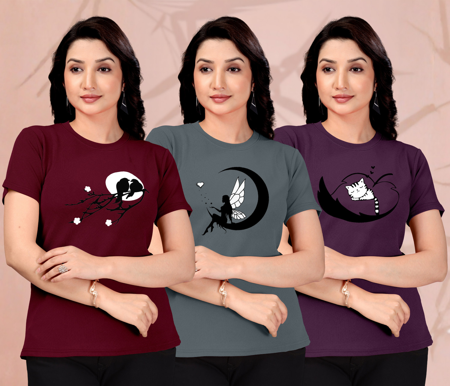 Image of ZentWorld Printed Women Round Neck Multicolor T-Shirt