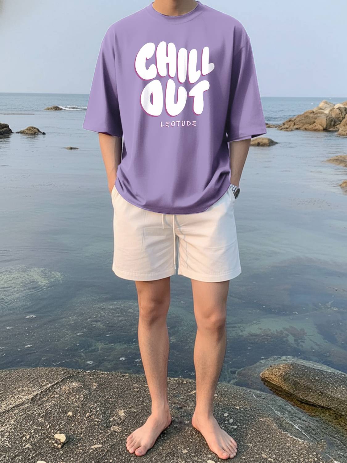 Leotude Purple Printed Round Neck T-Shirt - Image 4