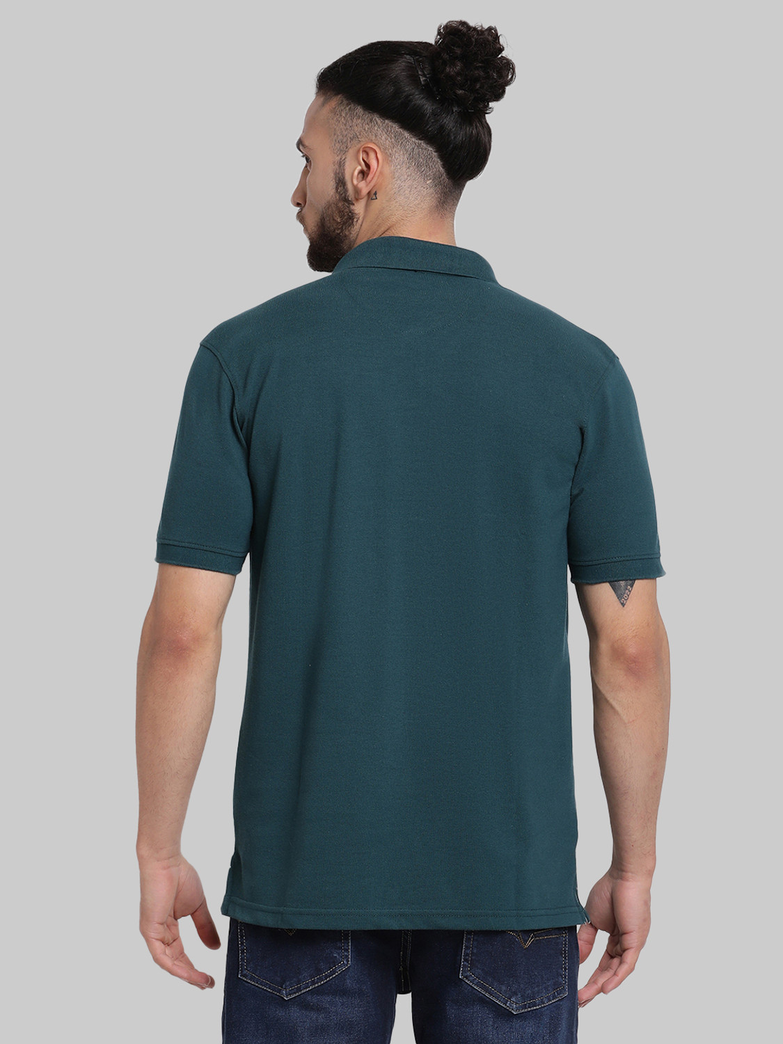 Image of CANTABIL Solid Men Polo Neck Blue T-Shirt