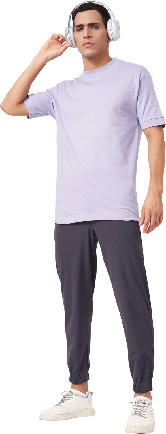 Image of Zulements Solid Men Round Neck Purple T-Shirt