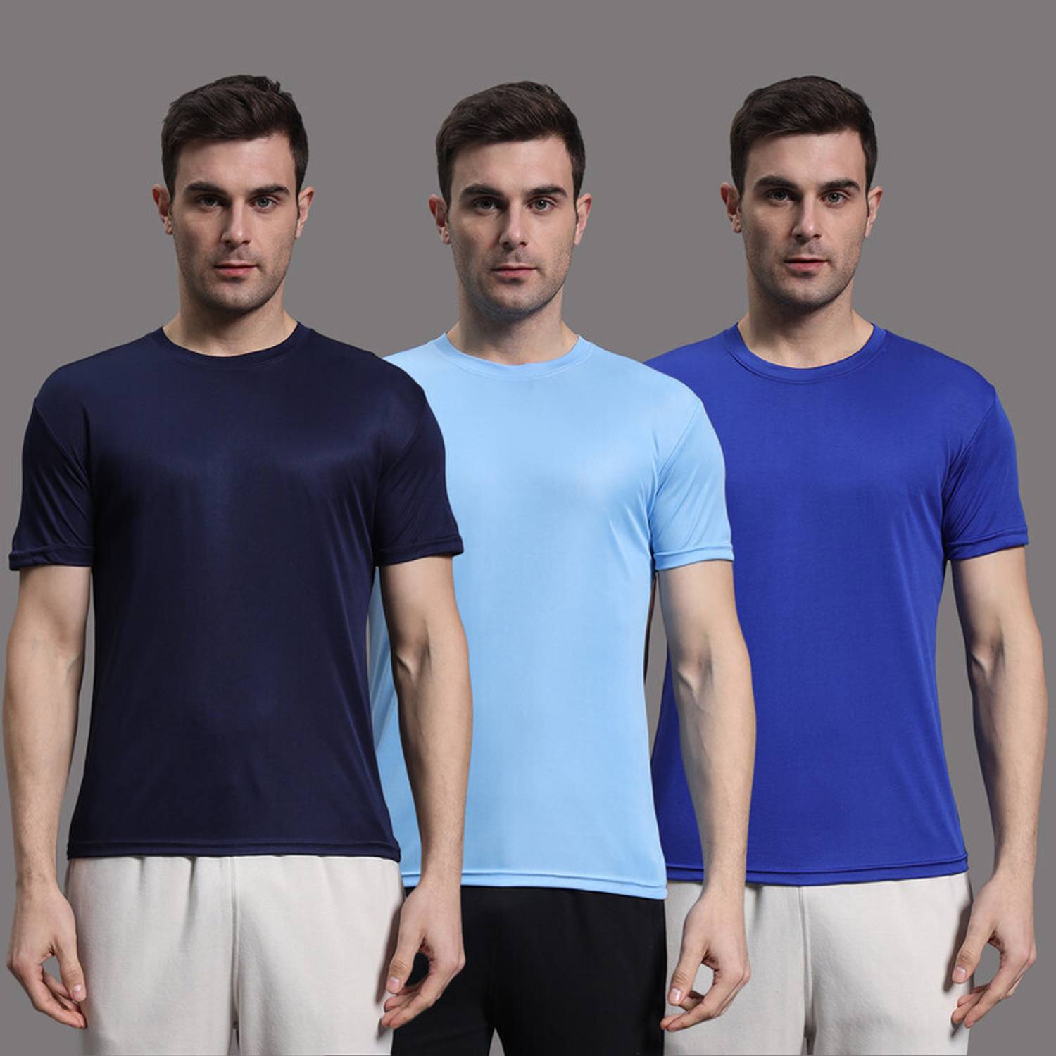 InkTees Pack of 3 Men Solid Round Neck Polyester Multicolor T-Shi