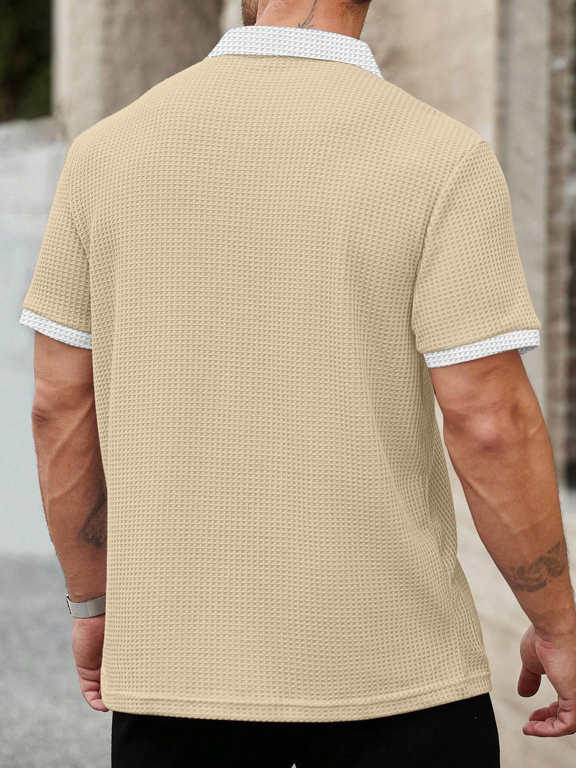 Image of KAJARU Self Design Men Zip Neck Beige, White T-Shirt