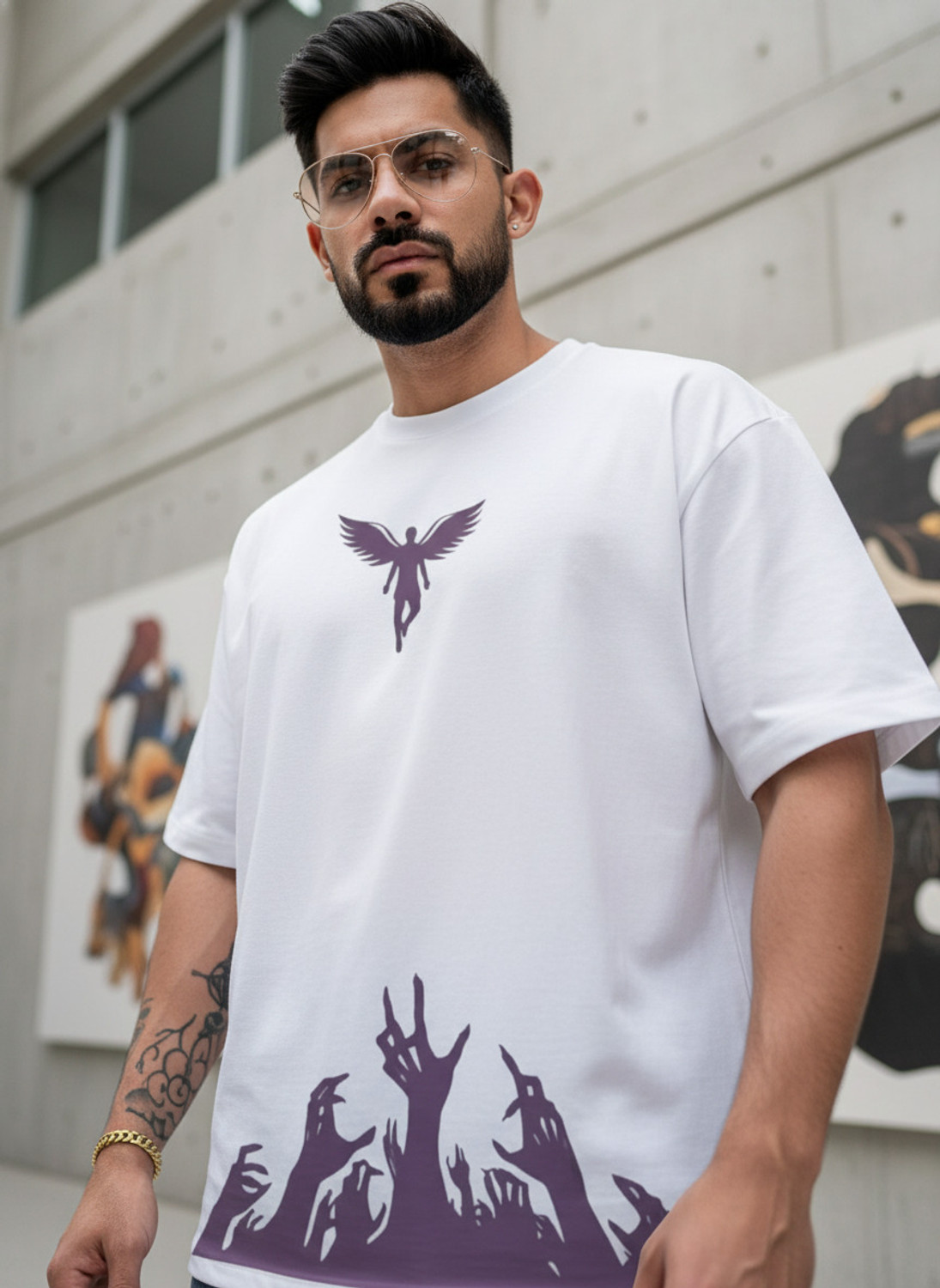Image of Oryon Graphic Print Men Round Neck White T-Shirt