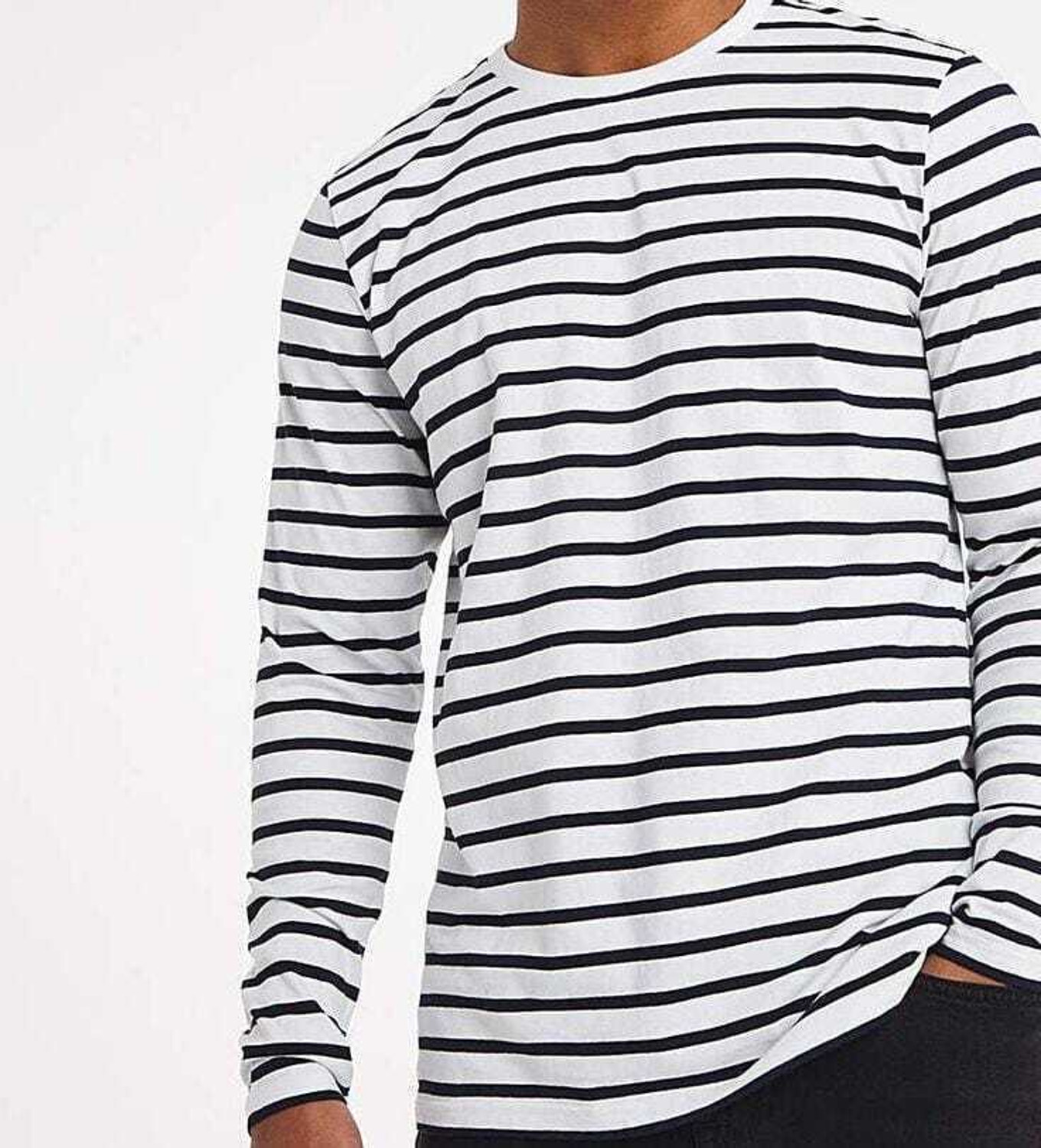 Image of Beaship Striped Men Round Neck Reversible White T-Shirt