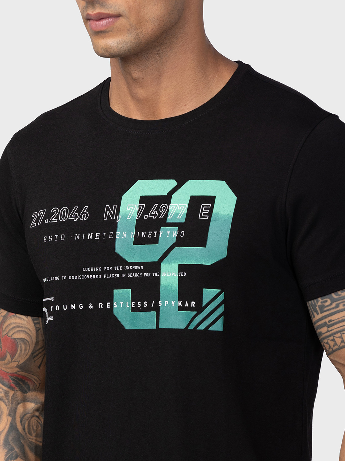 Image of Spykar Typography Men Round Neck Black T-Shirt