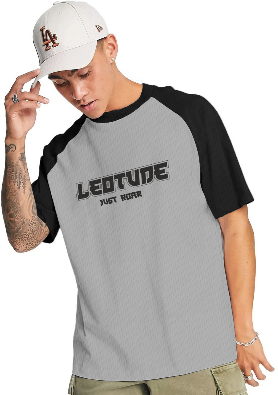 Image of Leotude Printed Men Round Neck Grey T-Shirt