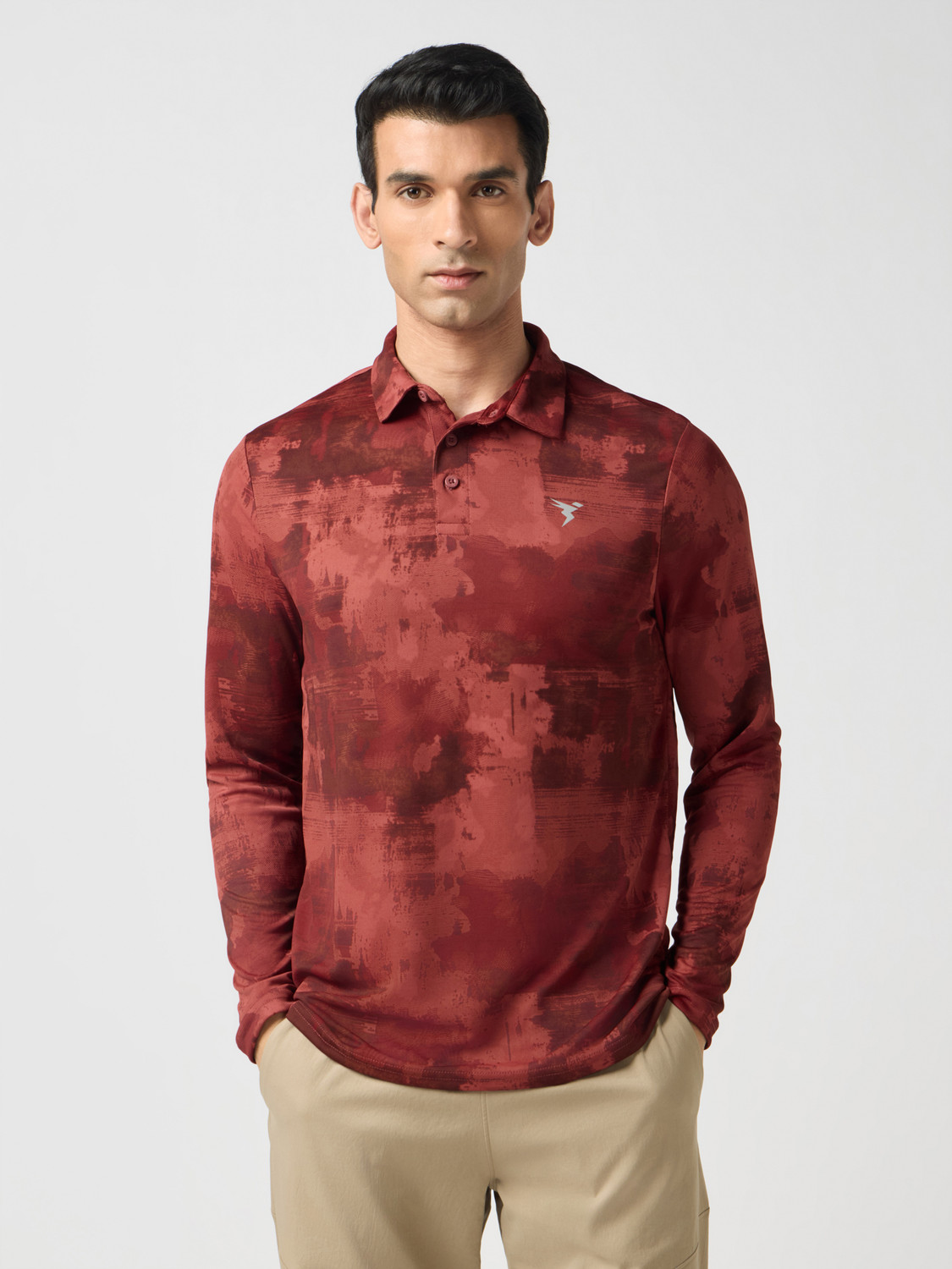 Image of TECHNOSPORT Self Design Men Polo Neck Red T-Shirt