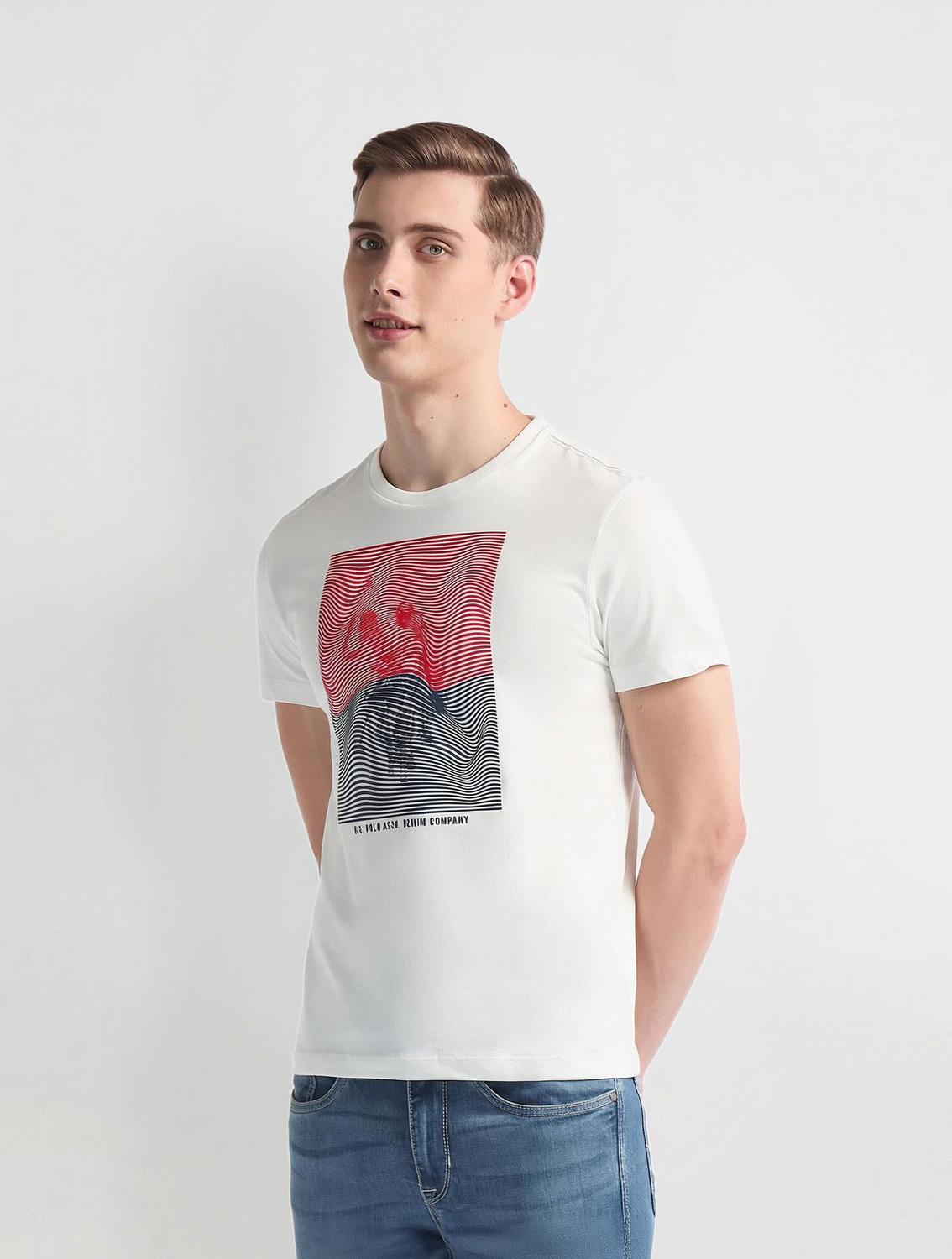 Image of U.S. POLO ASSN. Printed, Typography Men Round Neck White T-Shirt