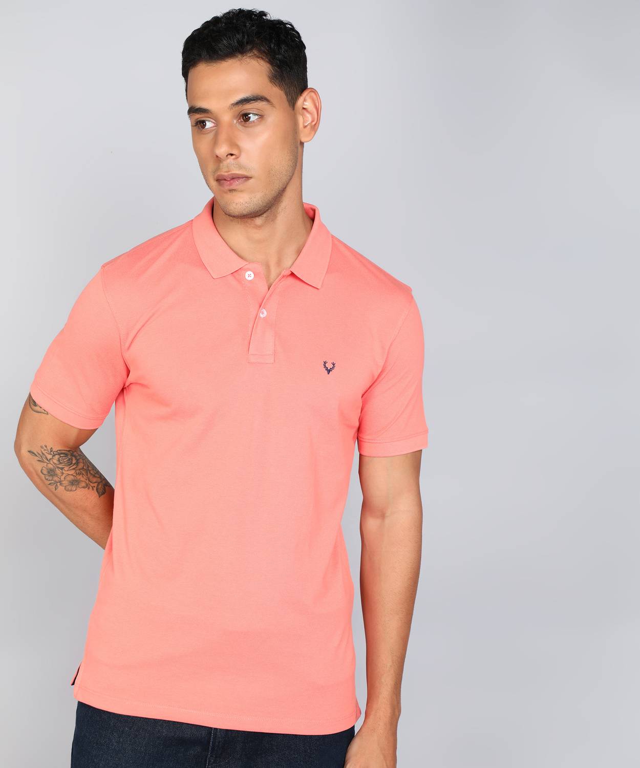 Allen Solly Solid Men Polo Neck Pink T-Shirt