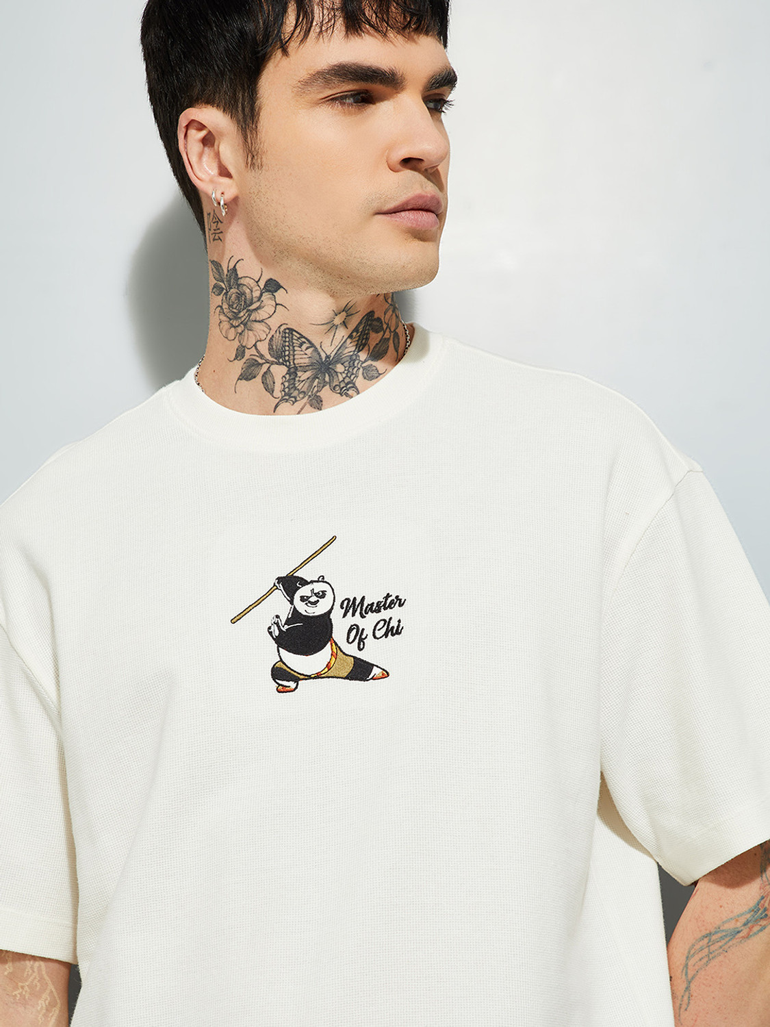 Image of MAX Printed Men Round Neck White T-Shirt