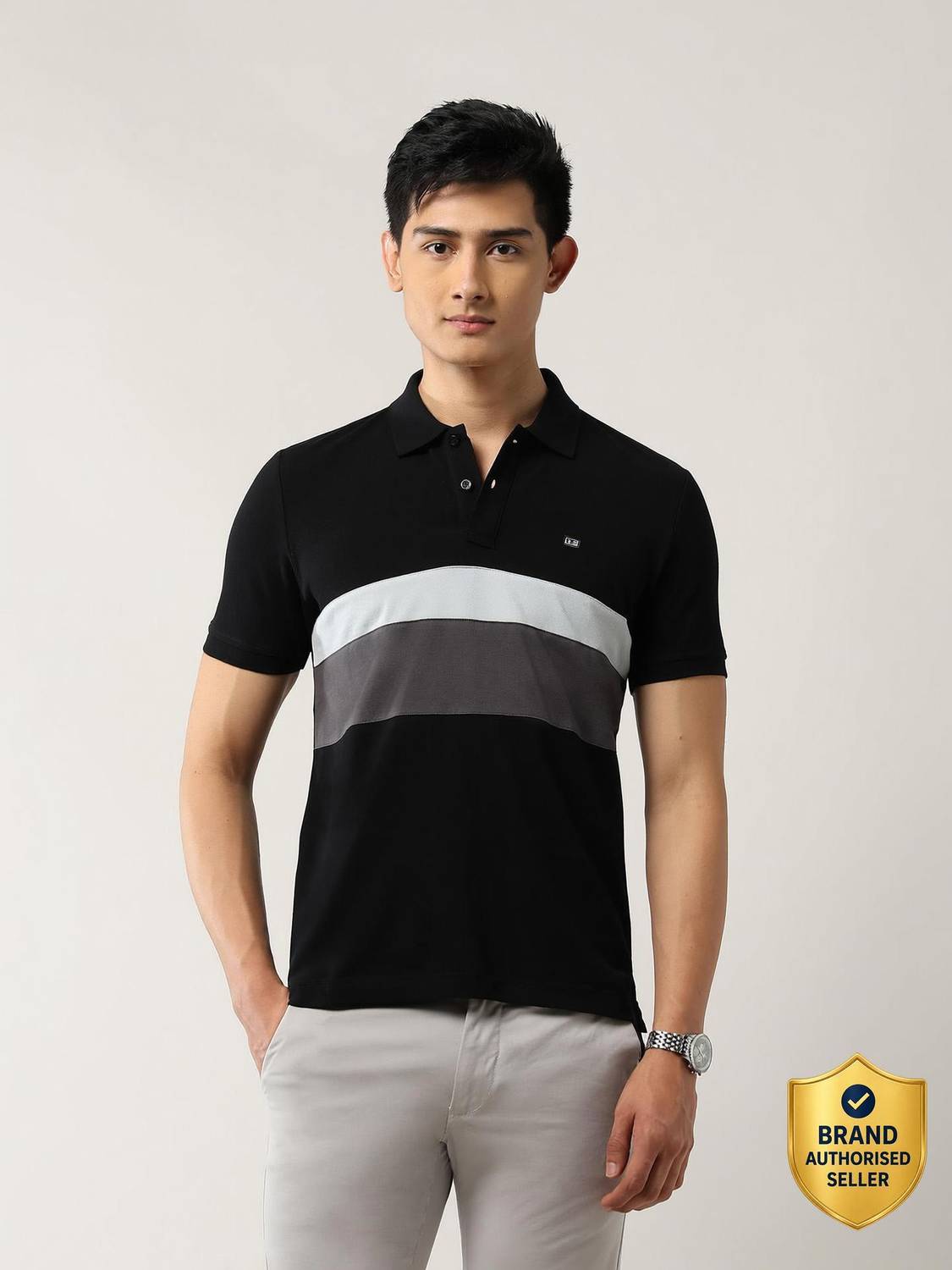 ARROW Solid Men Polo Neck Black T-Shirt