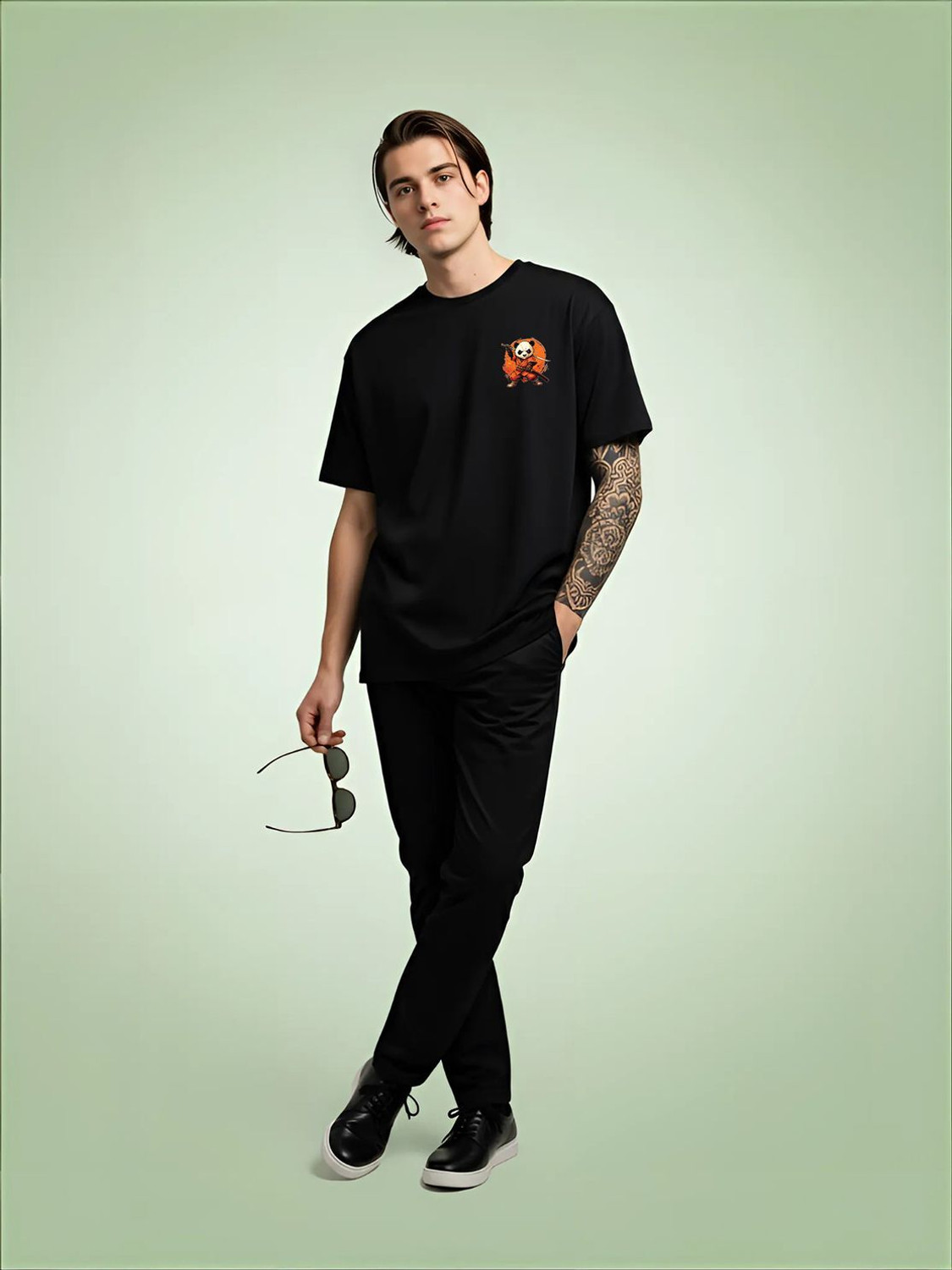 Image of PRETTY LIU Graphic Print Men Round Neck Black T-Shirt