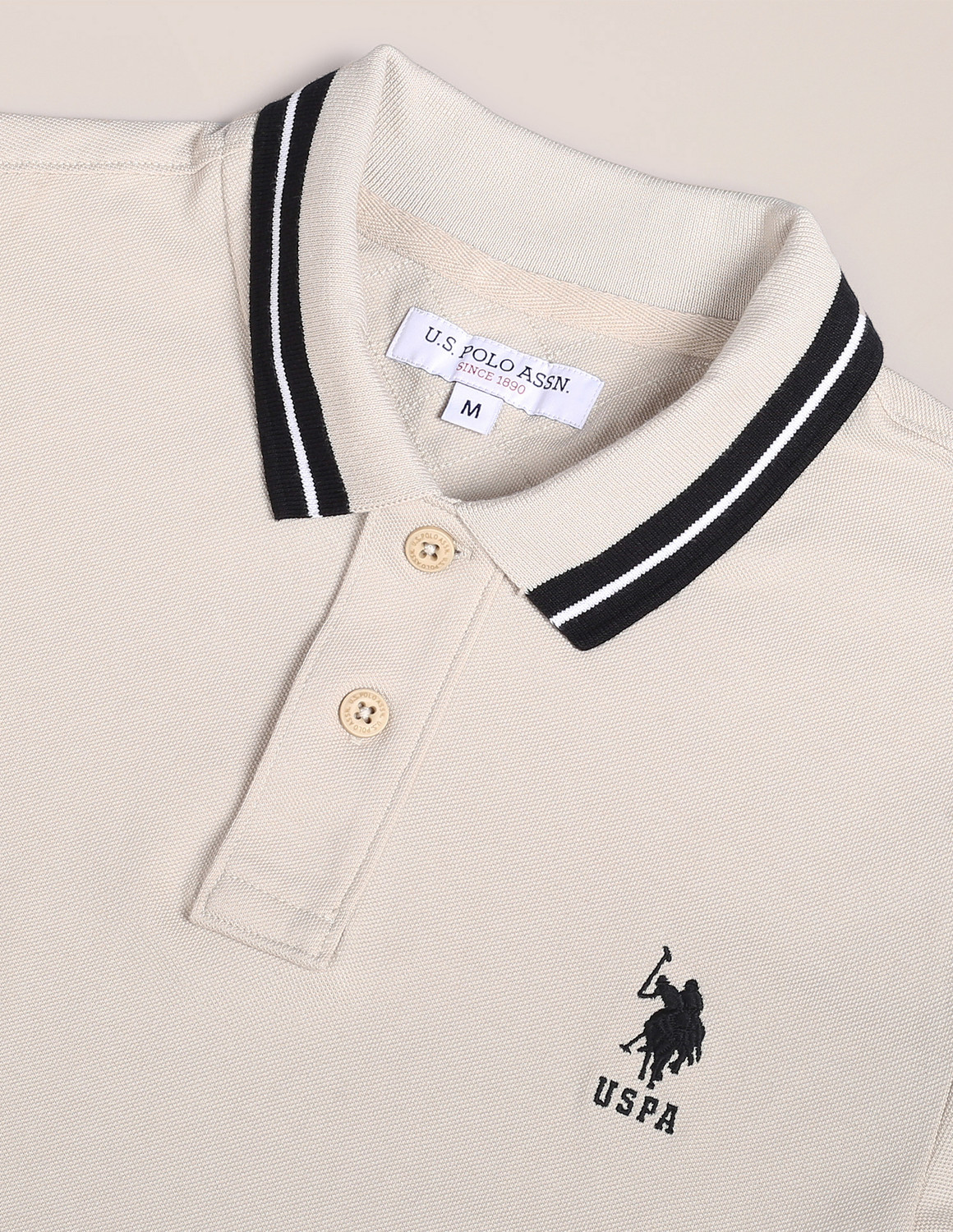 Image of U.S. POLO ASSN. Solid Men Polo Neck Beige T-Shirt