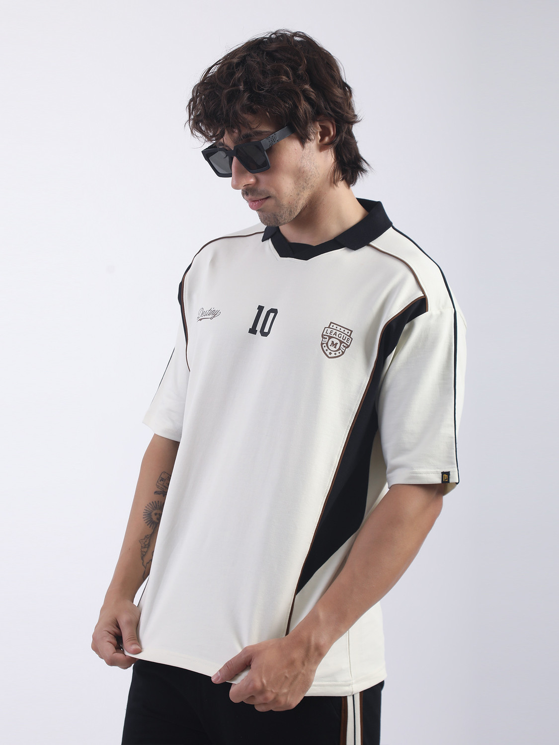 Image of MANIAC Printed Men Polo Neck White T-Shirt