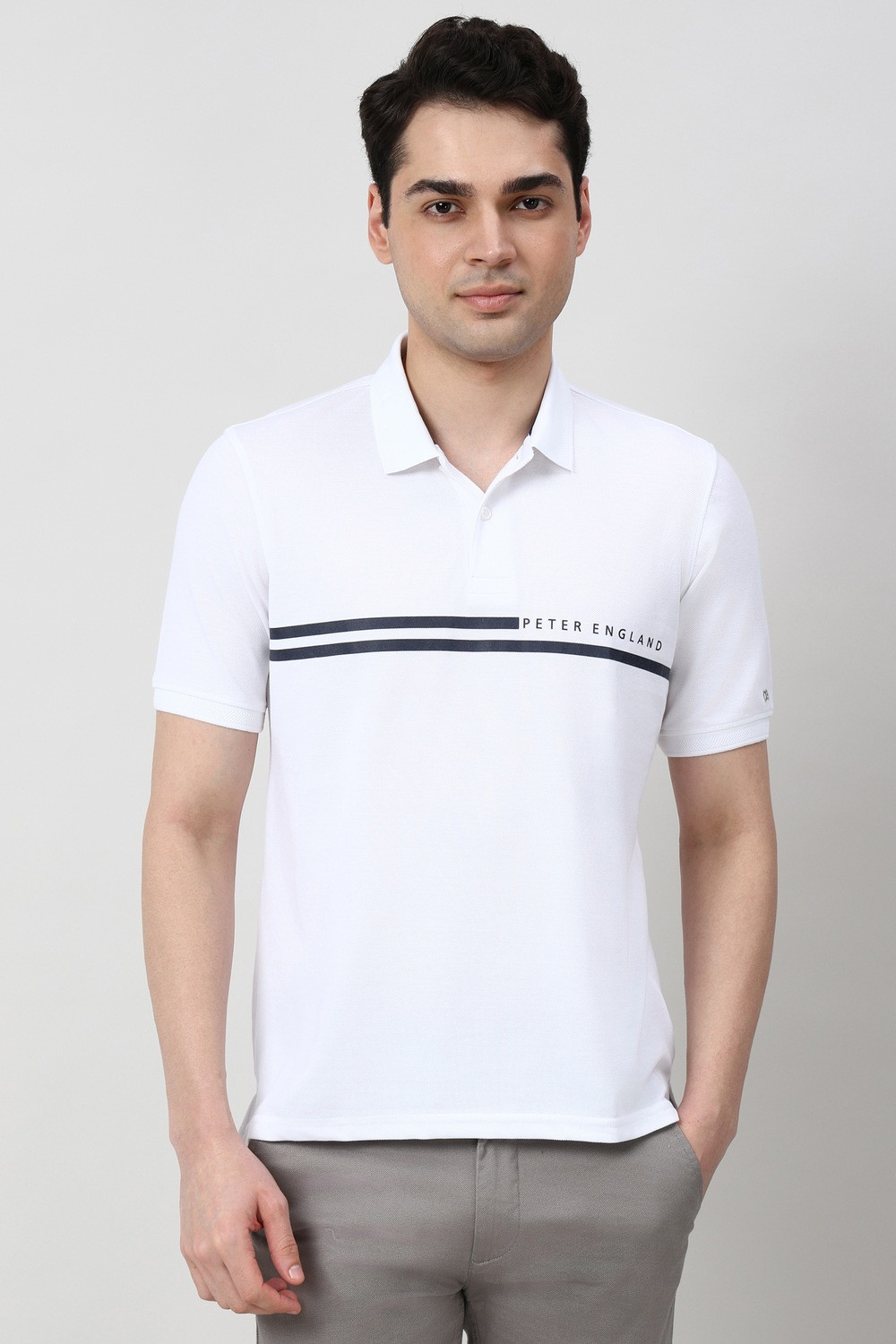 Image of PETER ENGLAND Graphic Print Men Polo Neck White T-Shirt