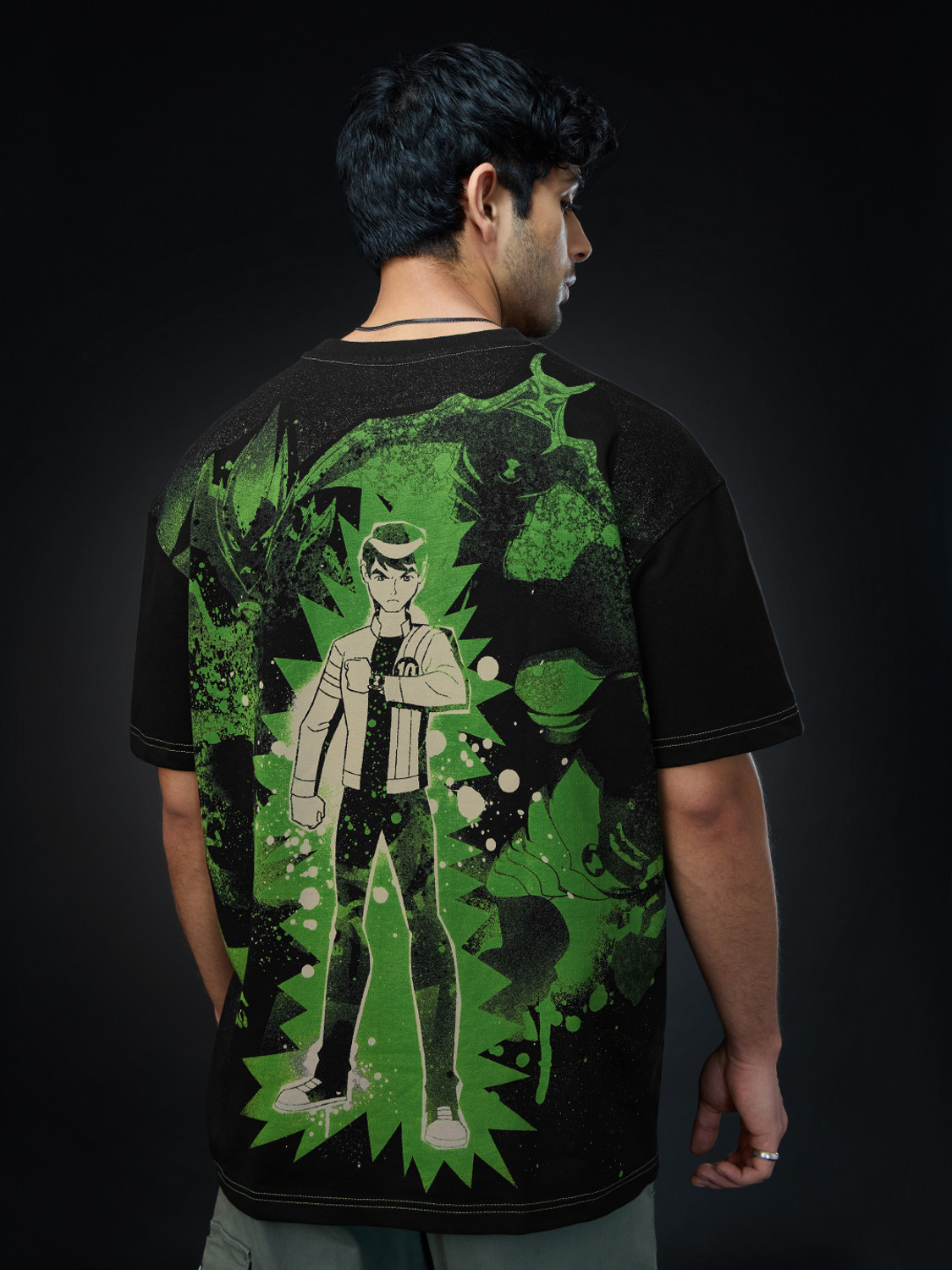 Image of The Souled Store Men Cartoon Round Neck Pure Cotton Black T-Shirt