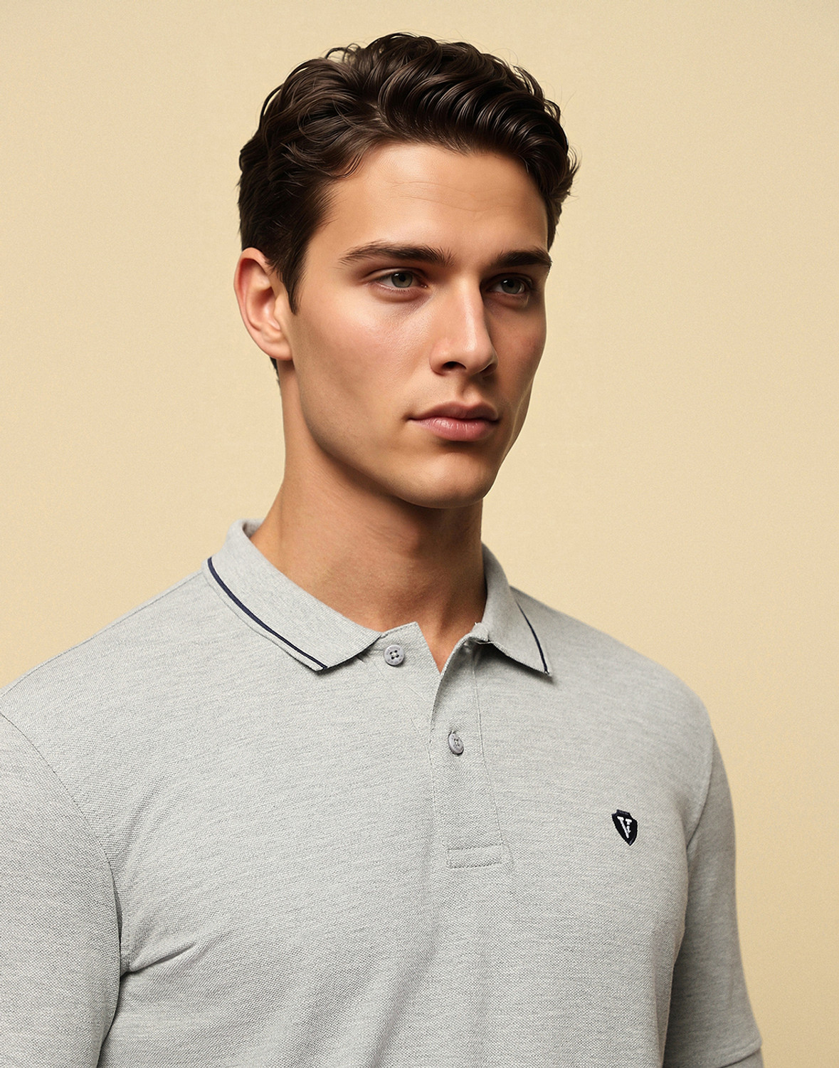 Image of VAN HEUSEN Solid Men Polo Neck Grey T-Shirt