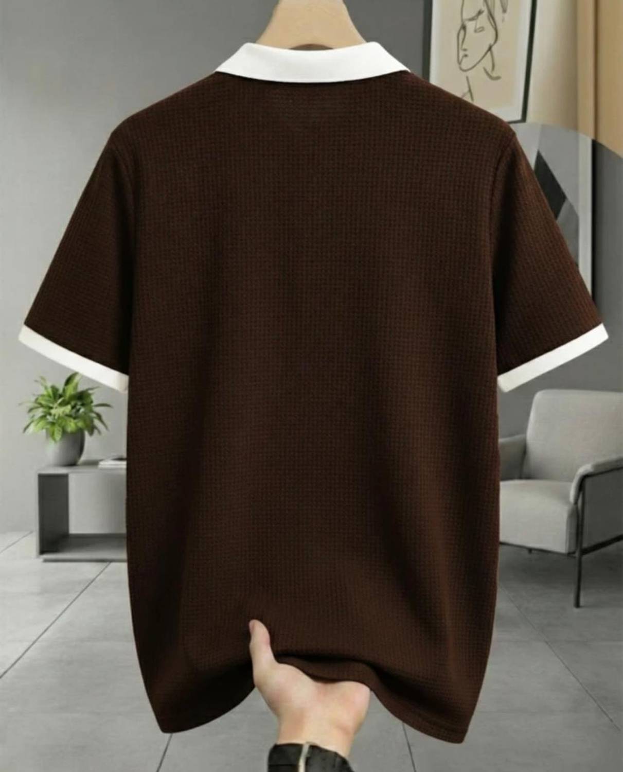 ynam Men Polo Neck Brown T-Shirt - Image 2