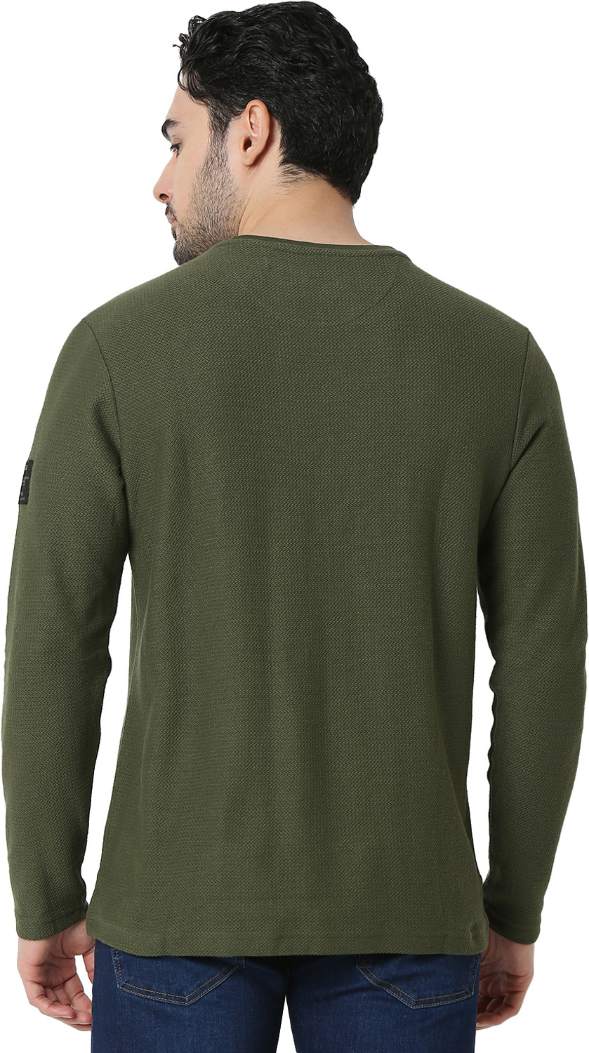 Image of Spykar Solid Men Round Neck Green T-Shirt