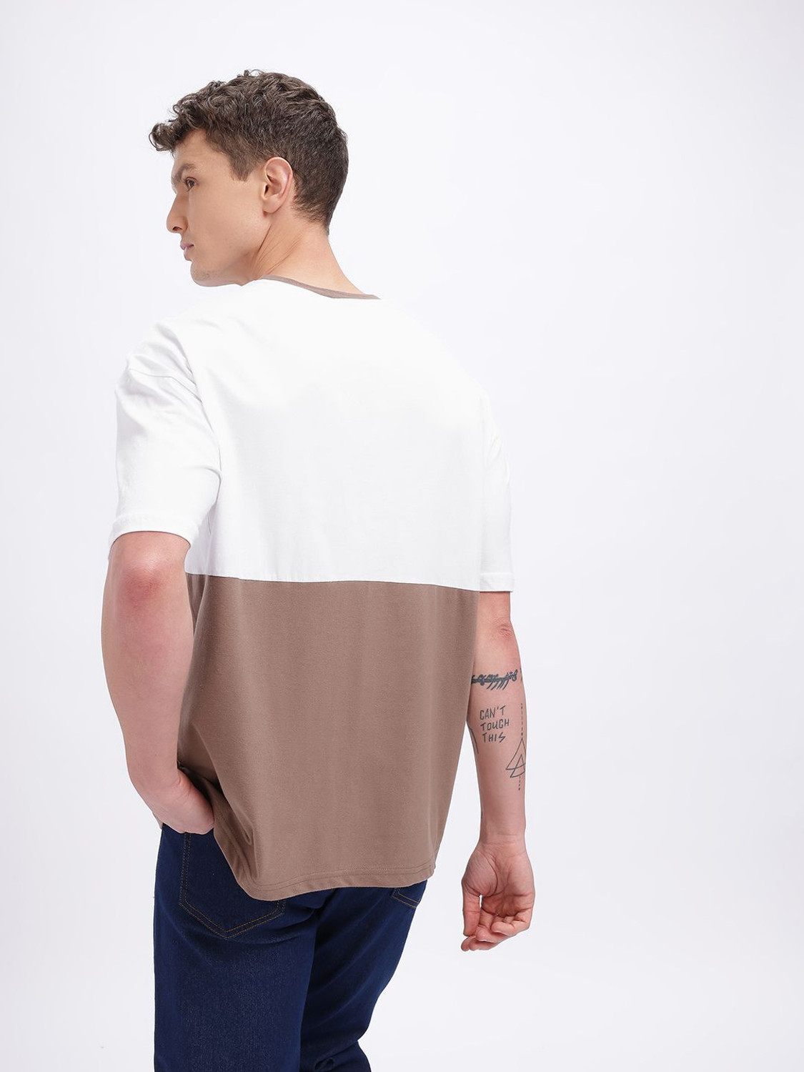 Image of Glitchez Colorblock Men Round Neck White T-Shirt