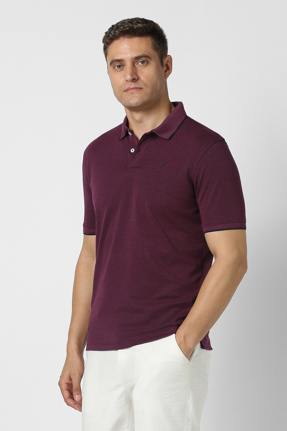 Image of PETER ENGLAND Solid Men Polo Neck Maroon T-Shirt