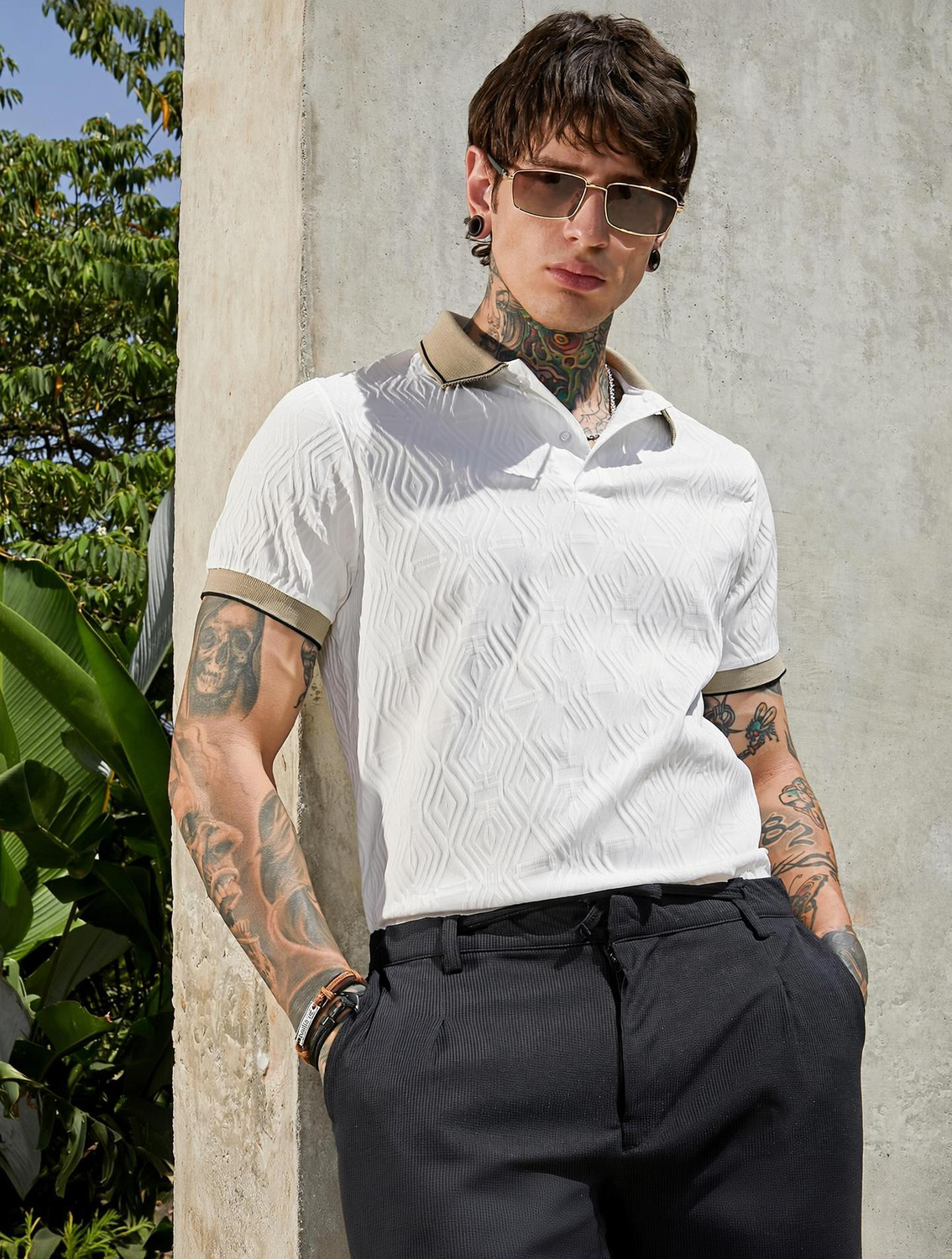 Image of CAHOOT Colorblock Men Polo Neck Multicolor T-Shirt