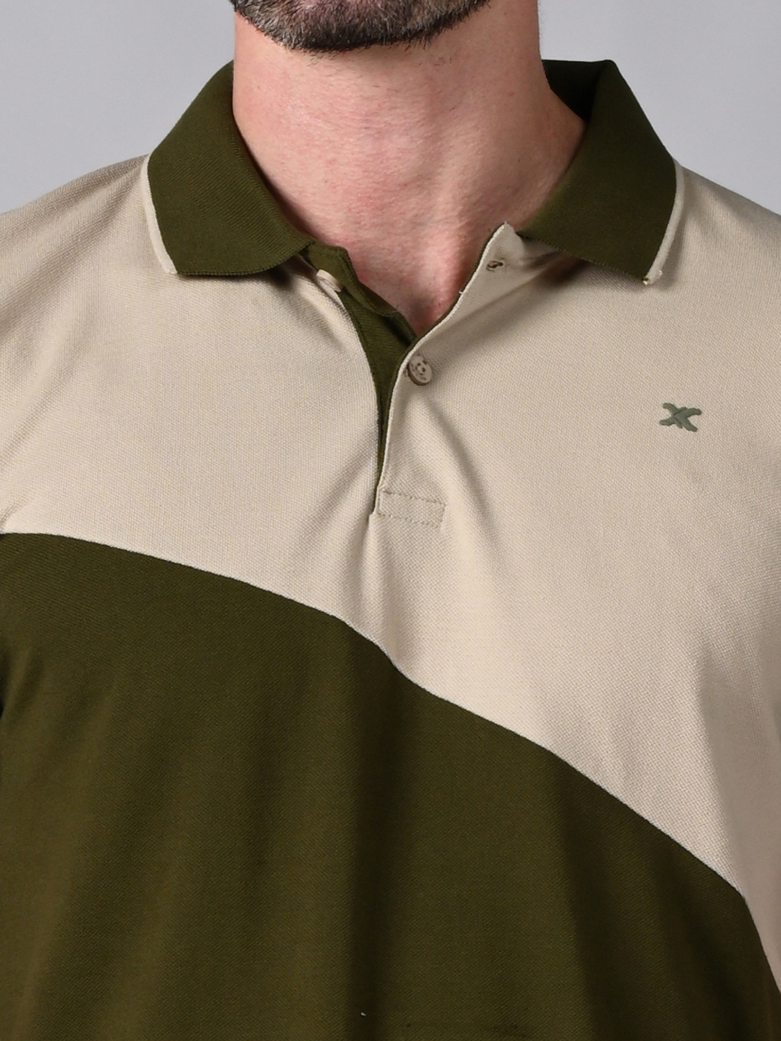 Image of KILLER Colorblock Men Polo Neck Dark Green, Beige T-Shirt