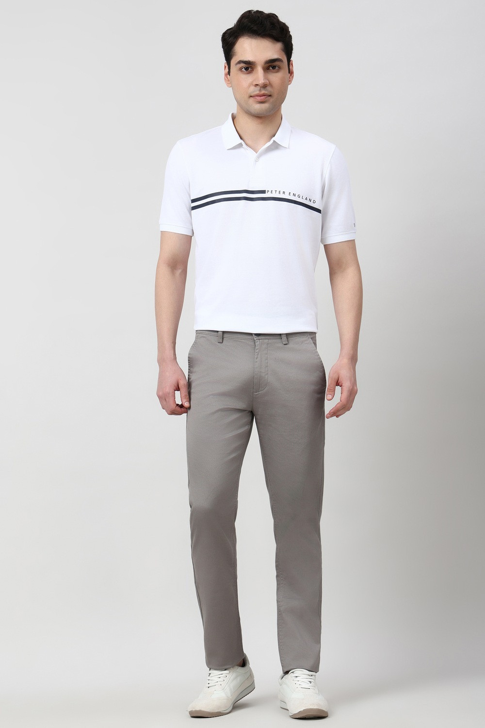 Image of PETER ENGLAND Graphic Print Men Polo Neck White T-Shirt