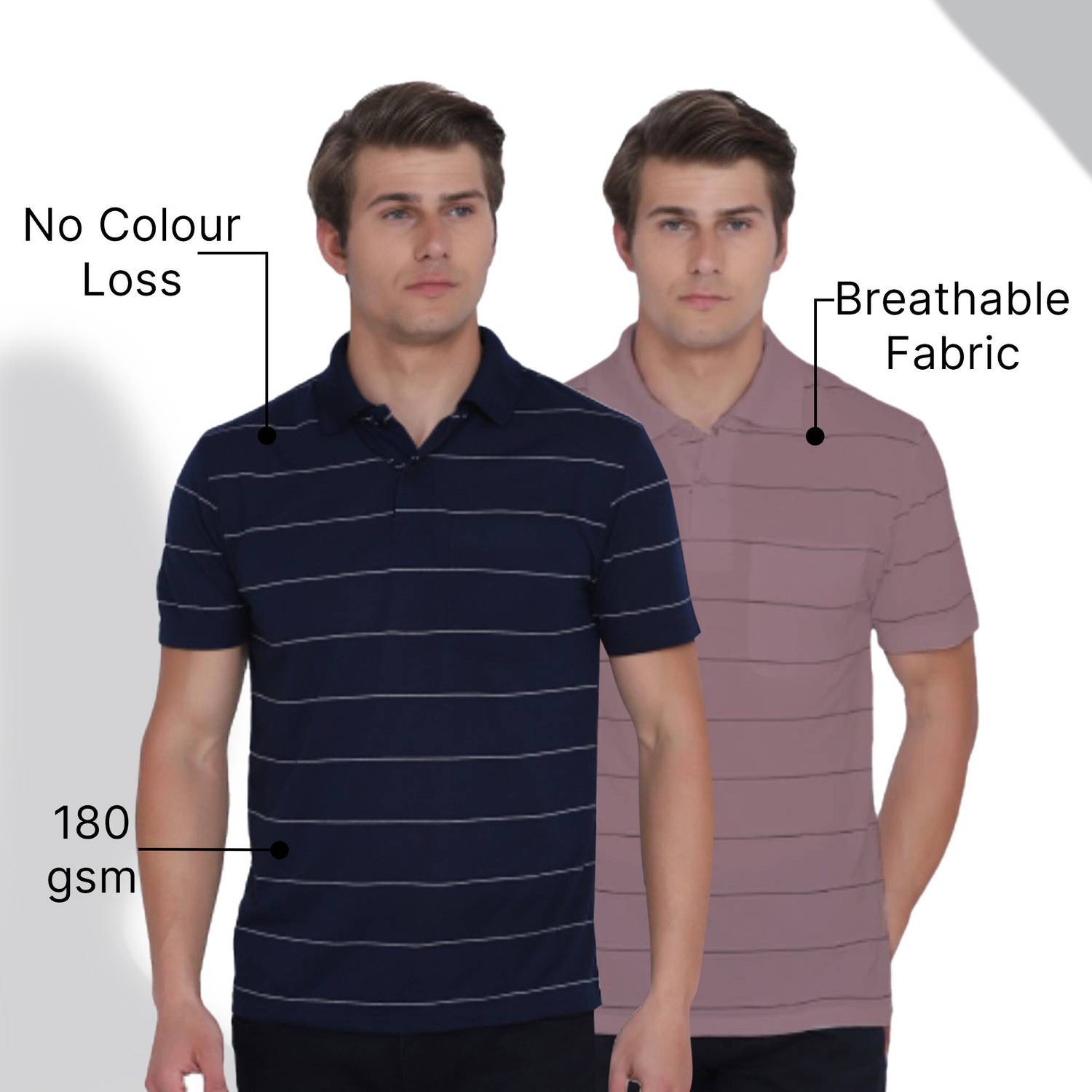 INKKR Pack of 2 Men Striped Polo Neck Cotton Blend Multicolor T-S