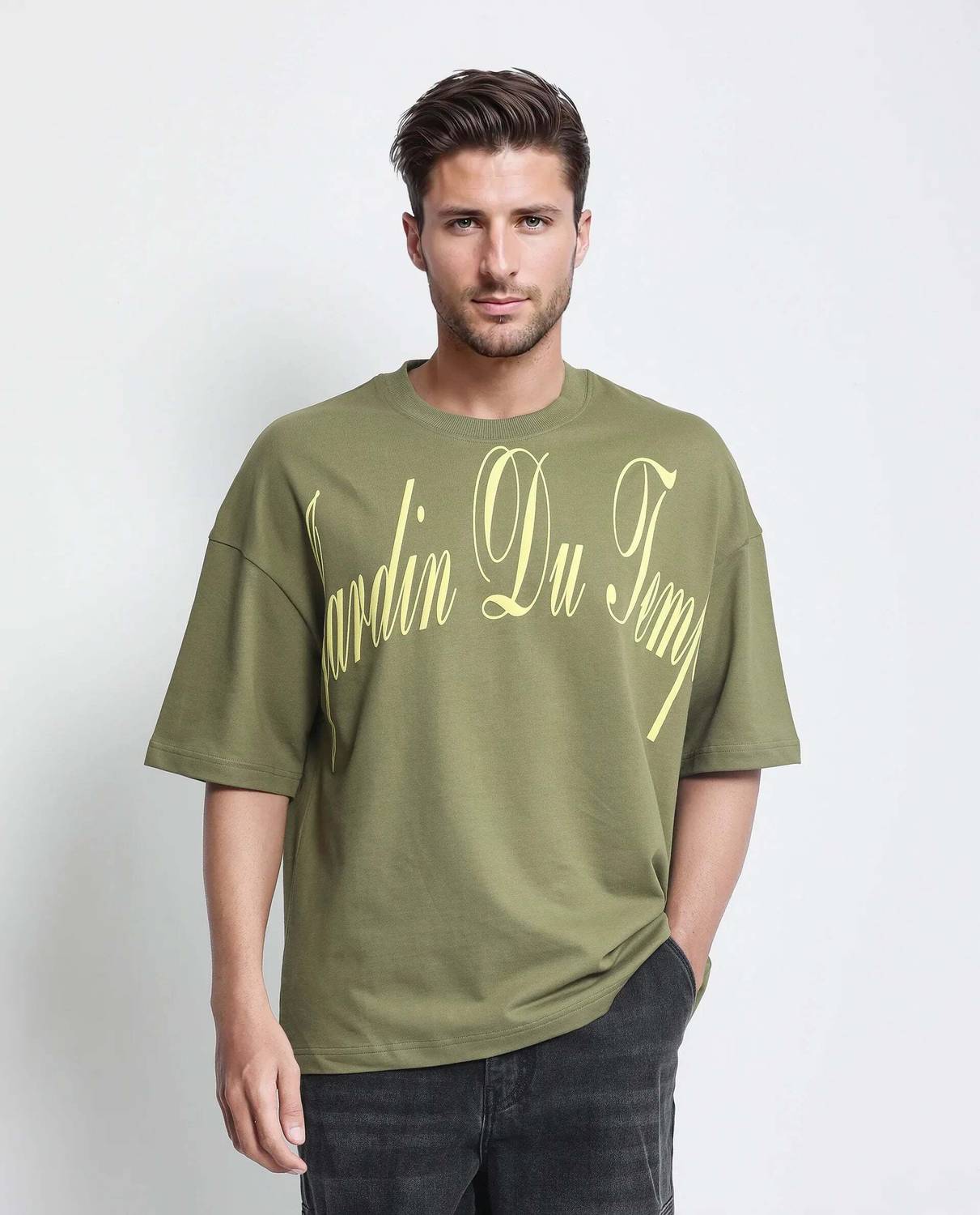 RARE RABBIT Men Graphic Print Round Neck Cotton Blend Dark Green