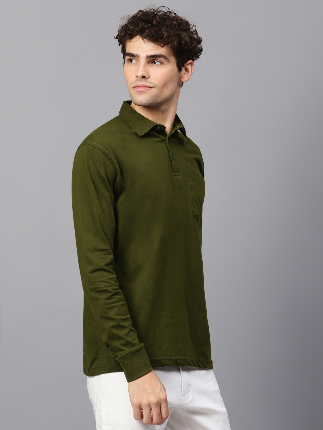 Image of Fleximaa Solid Men Polo Neck Green T-Shirt