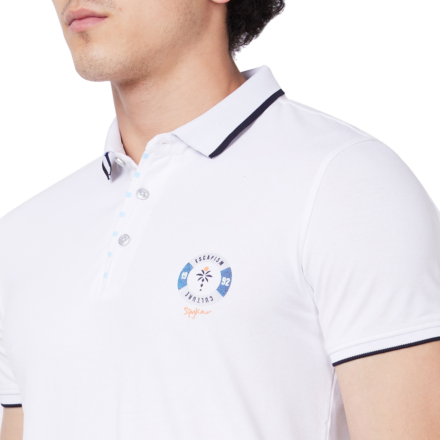 Image of Spykar Solid Men Polo Neck White T-Shirt