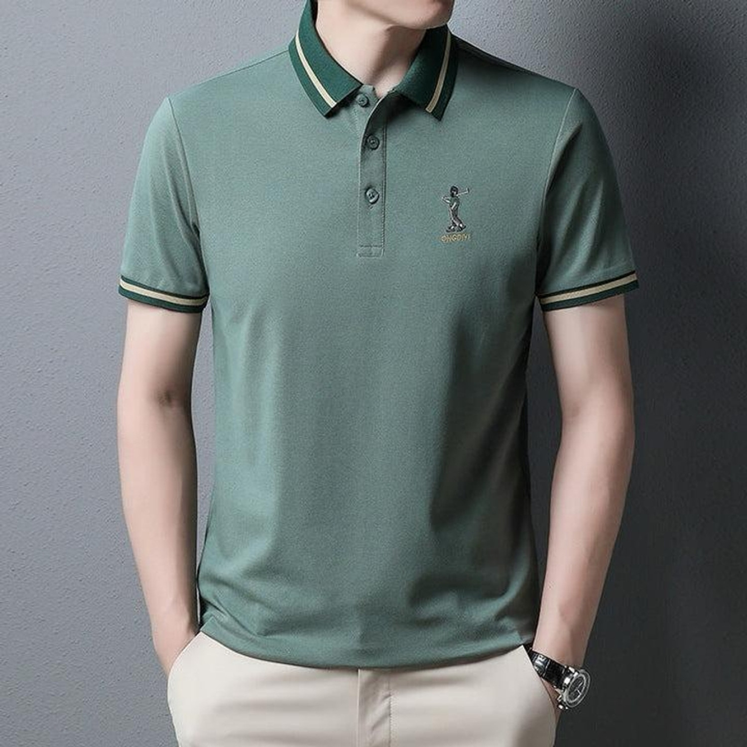Image of SHUBHAM CREATION Solid Men Polo Neck Dark Green T-Shirt